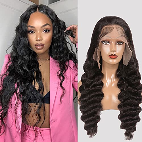 13x6 HD Lace Front Wigs Human Hair 24 Inch Loose Deep Wave Brazilian Virgin Hair - Pre Plucked Natural Hairline, 150% Density, Transparent Lace for Black Women - Perfect for Daily Wear, Parties, Weddings & Special Occasions