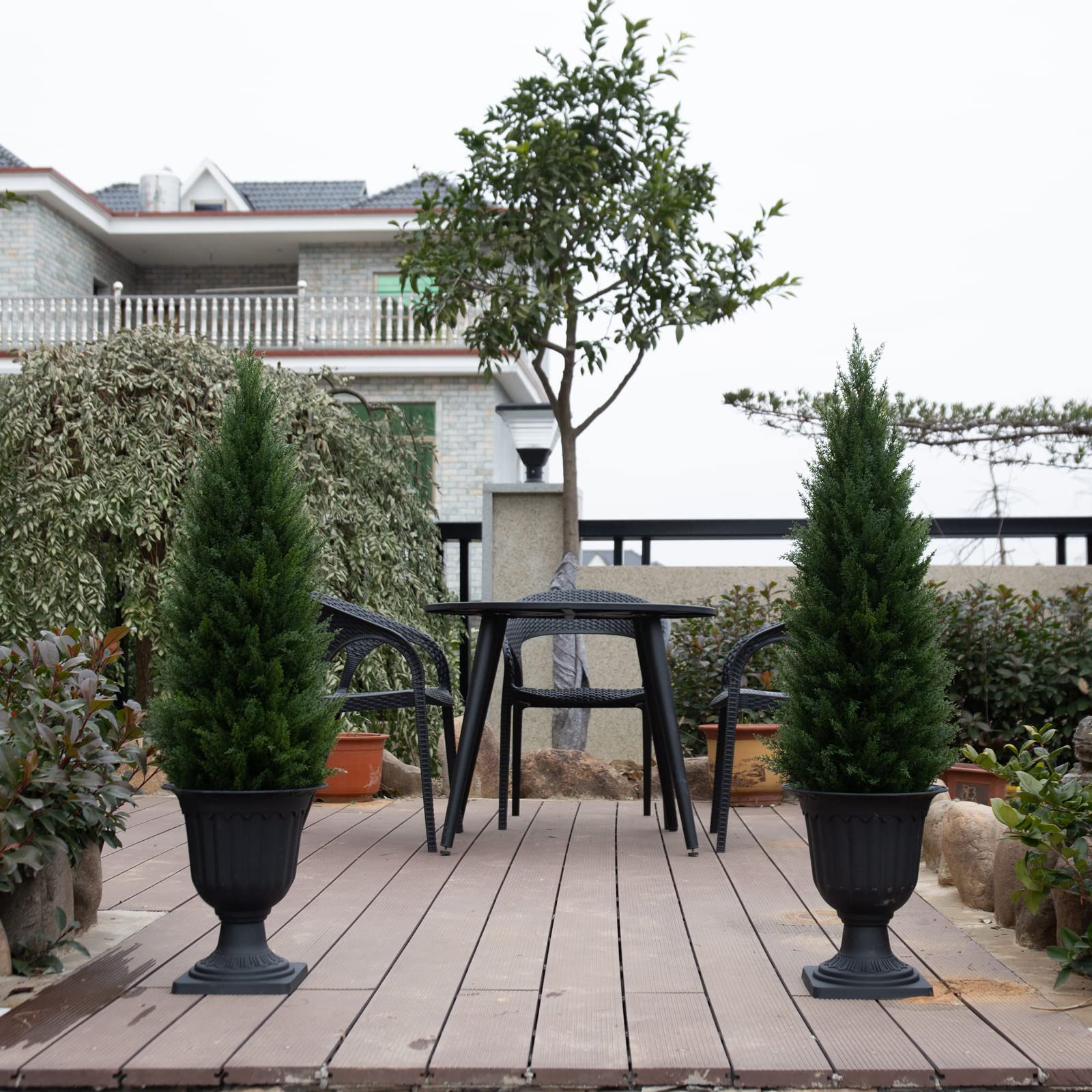 3.5ft Artificial Cedar Topiary Tree Potted Plants - UV Resistant Faux Greenery for Indoor & Outdoor Decor - 2 Pack Set - Perfect for Home, Office, Garden, and Patio Decoration