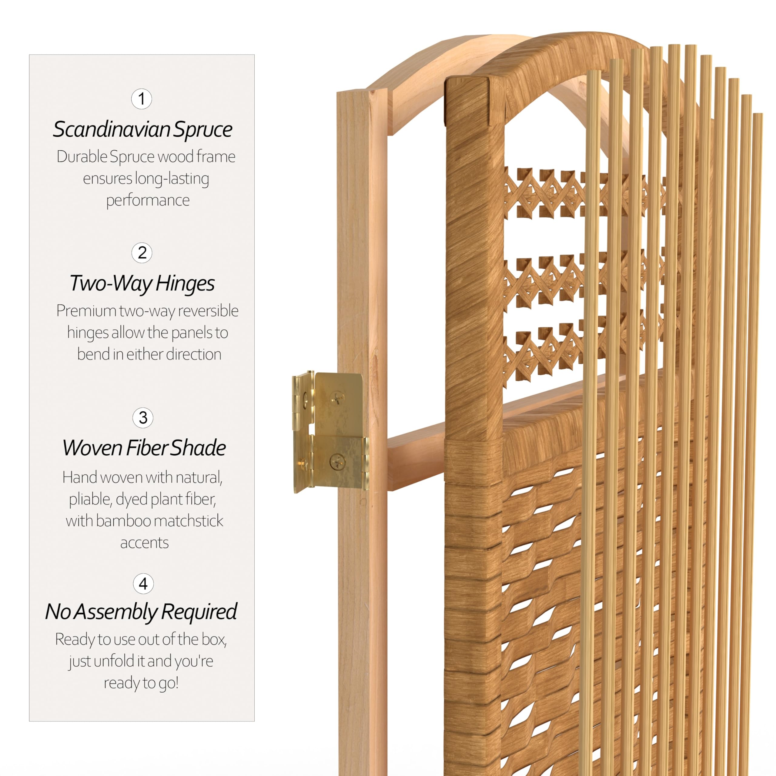 5.5 ft Tall Red Lantern Fiber Weave Light Beige Room Divider - 4 Panel Folding Screen for Home, Office, and Event Decor