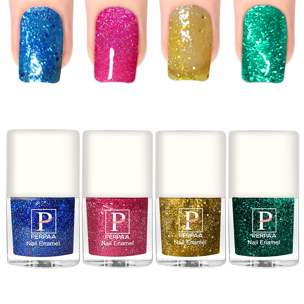 PERPAA Glitter Nail Polish Set for Women & Girls - 4 Pack (5ml Each) - Shimmery Nail Art for Parties, Holidays & Special Occasions
