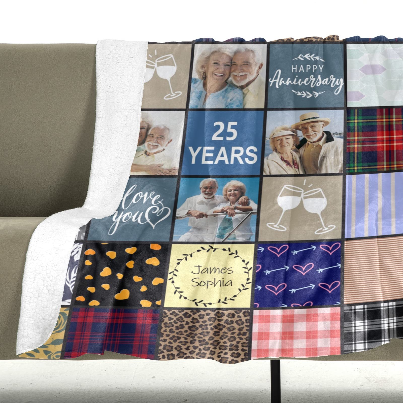 Personalized Photo Blanket for Couples - Custom Anniversary Gift for Her/Him - Cozy Sherpa Throw for Home & Gifts