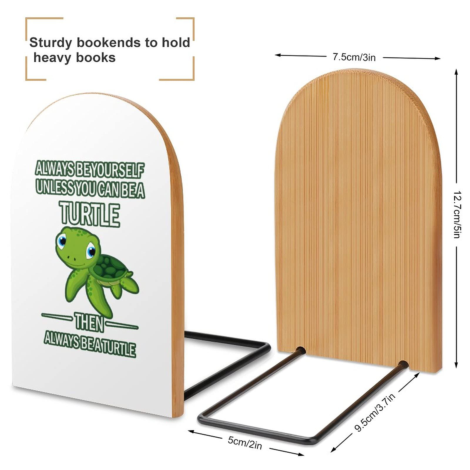 Wooden Turtle Bookends for Heavy Books - Modern Decorative Shelf Organizer (1 Pair) - Perfect for Home Office, Kids' Room & Library Decor