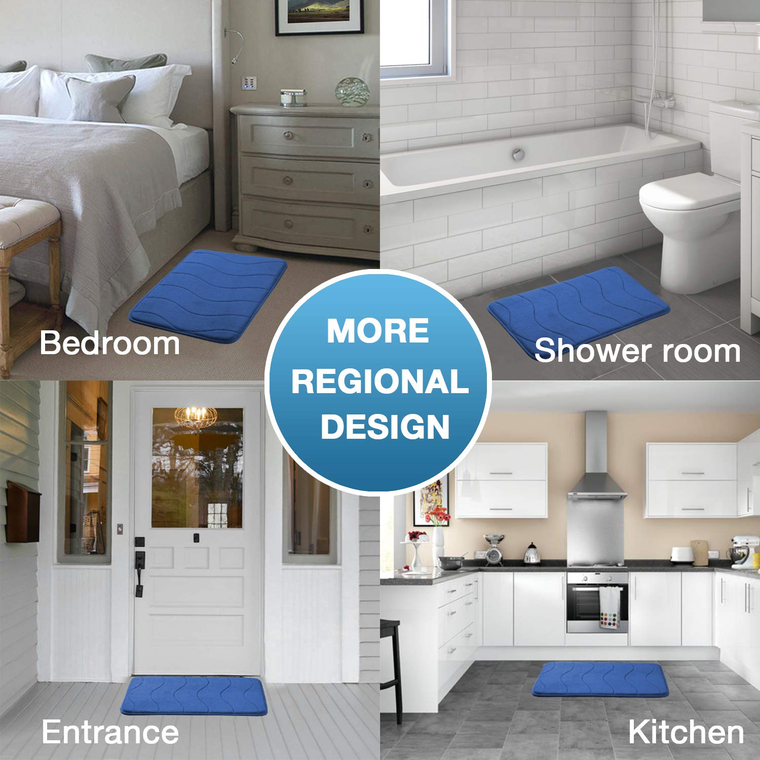 Premium Flamingo Print Memory Foam Bathroom Mat - Super Soft Non-Slip Shower Rug (24x36 Inches) in Royal Blue - Perfect for Bathroom, Shower & Spa Decor
