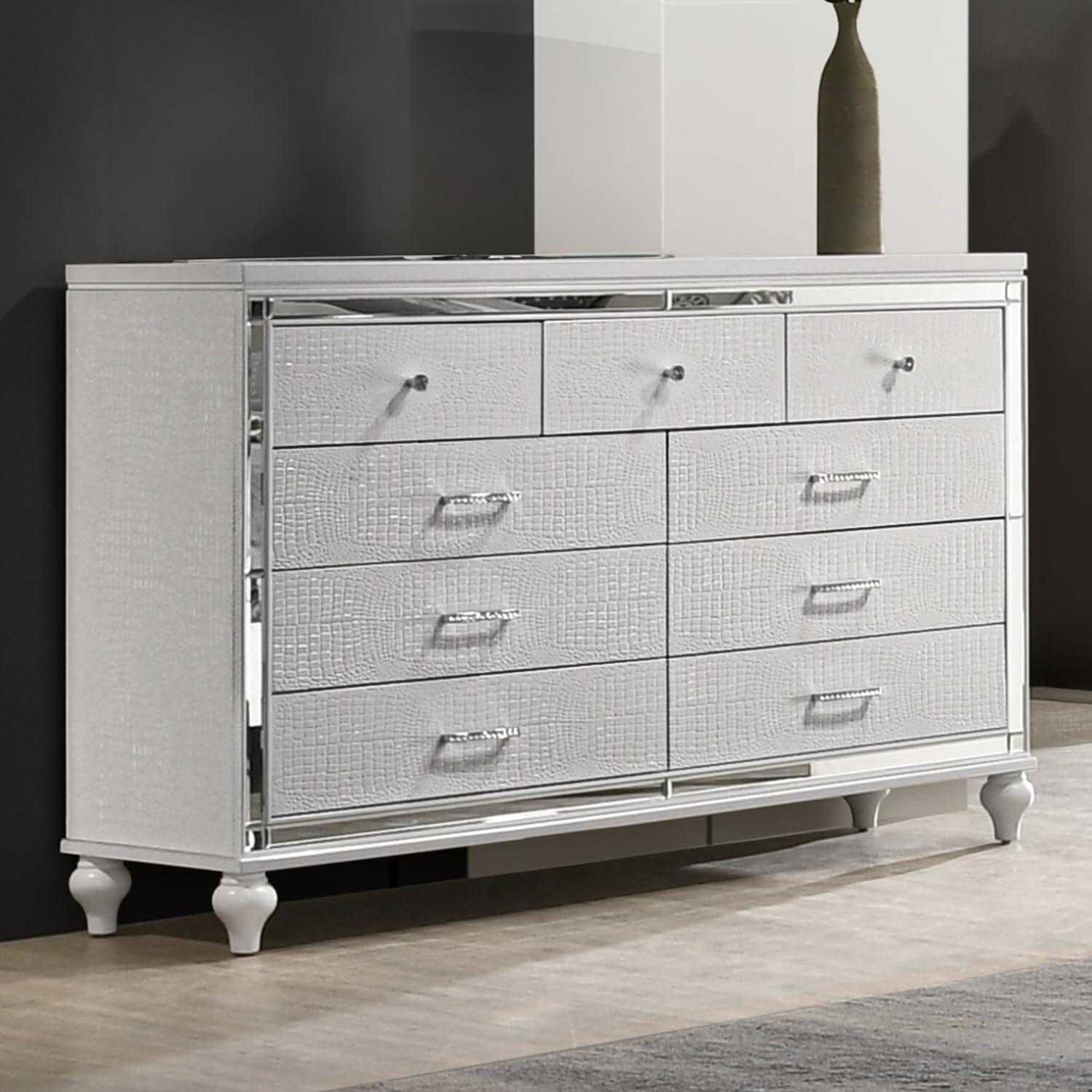Valentino White Classic Dresser - Modern Bedroom Furniture for Home Decor & Storage | Perfect for Bedroom, Living Room, or Office
