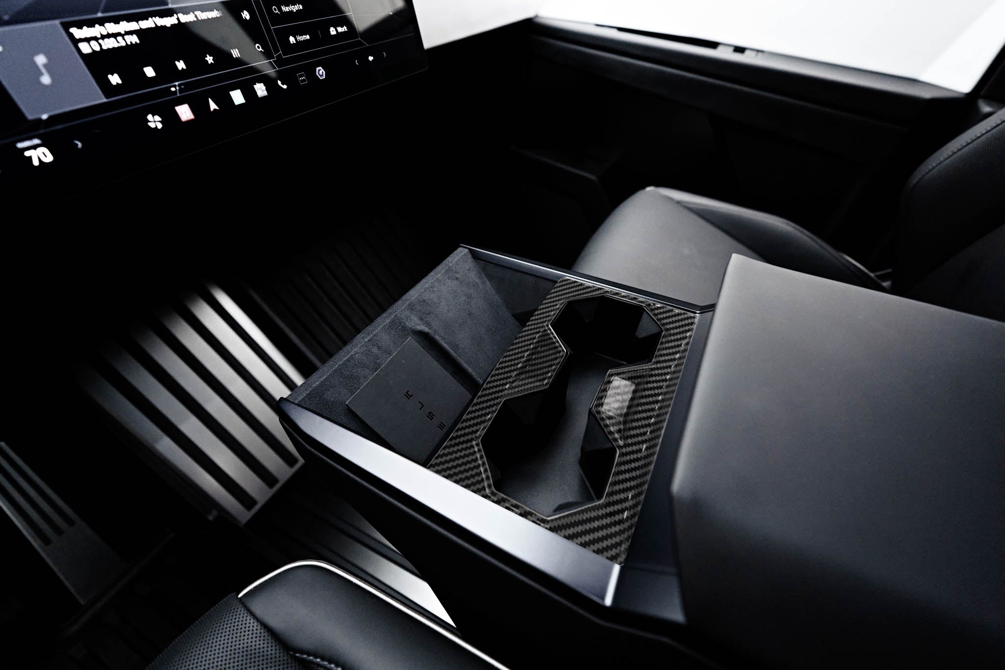 Cybertruck Center Console Carbon Fiber Cup Holder Trim Cover - ABS Plastic Accessory for Tesla Model Accessories - Perfect for Car Interior Upgrade & Customization