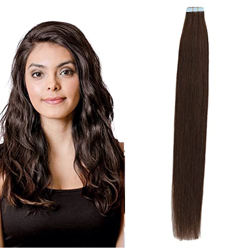 Isheeny 100% Human Hair Tape In Extensions - Dark Brown, 12 Inch, 80g (40pcs) - Natural Look for Volume & Length - Perfect for Daily Wear, Parties & Special Occasions