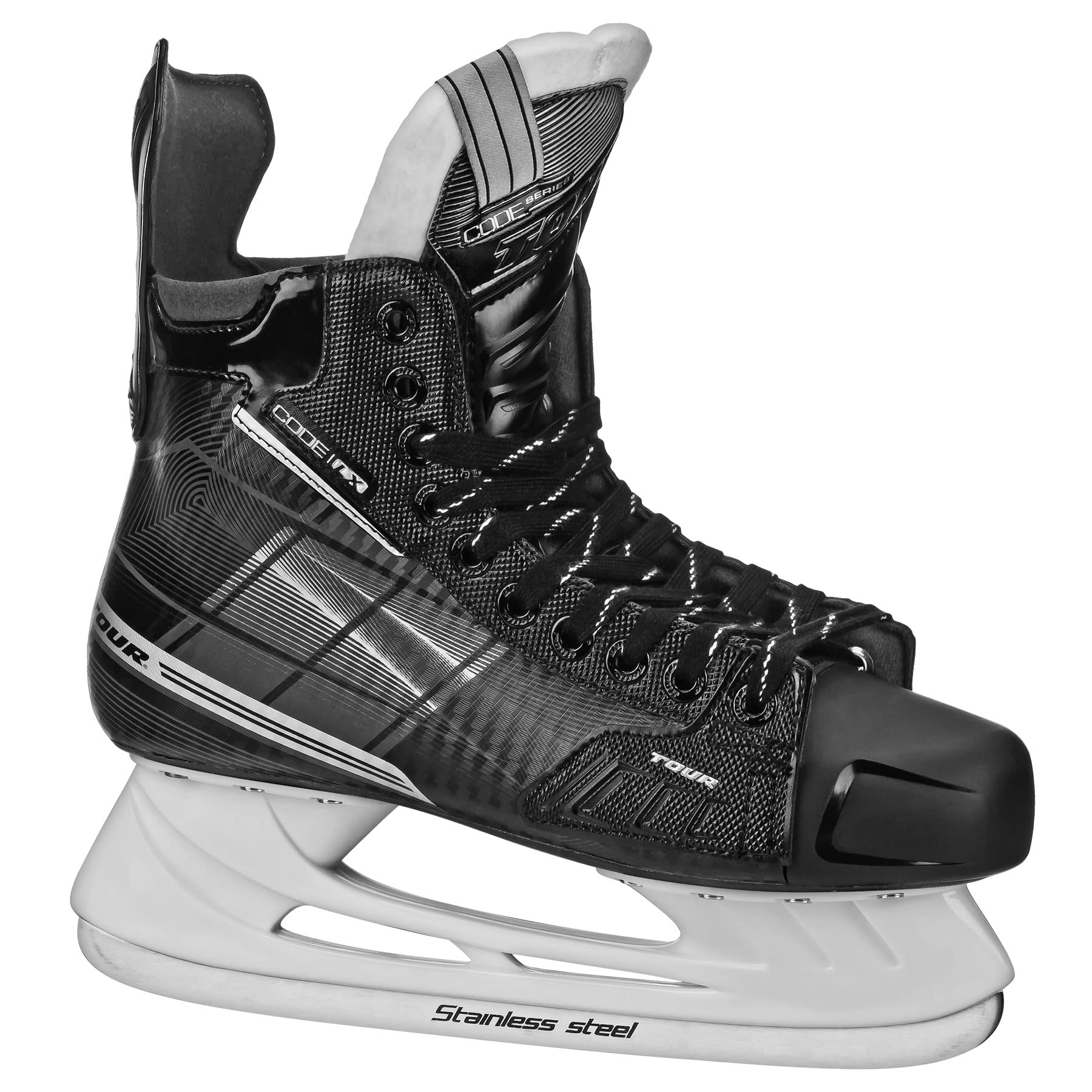 TOUR Code LX Hockey Ice Skates - Professional Black Ice Skates for Men, Size 12 - Perfect for Ice Hockey Games, Training & Recreational Skating