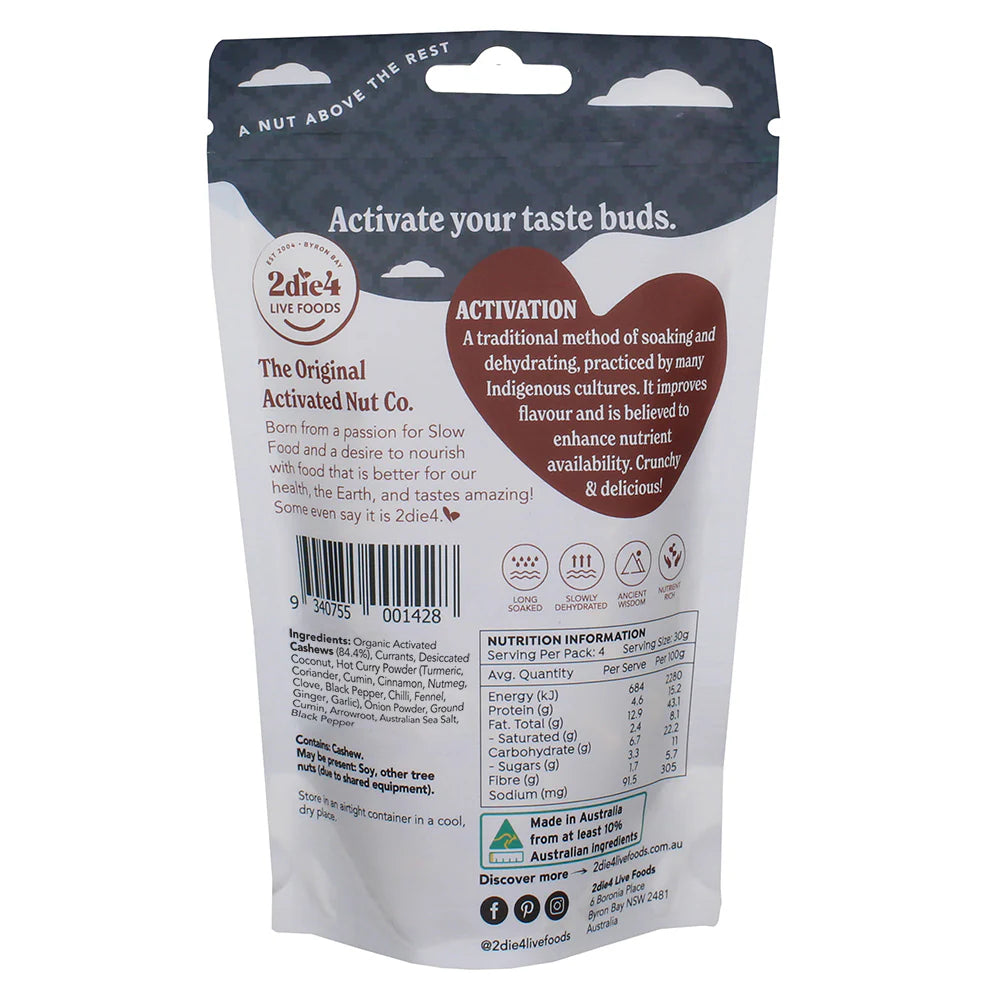 Organic Masala Cashews by 2DIE4 - Spicy & Flavorful Snack for Healthy Lifestyle - Perfect for Parties, Gifting & On-the-Go Nutrition