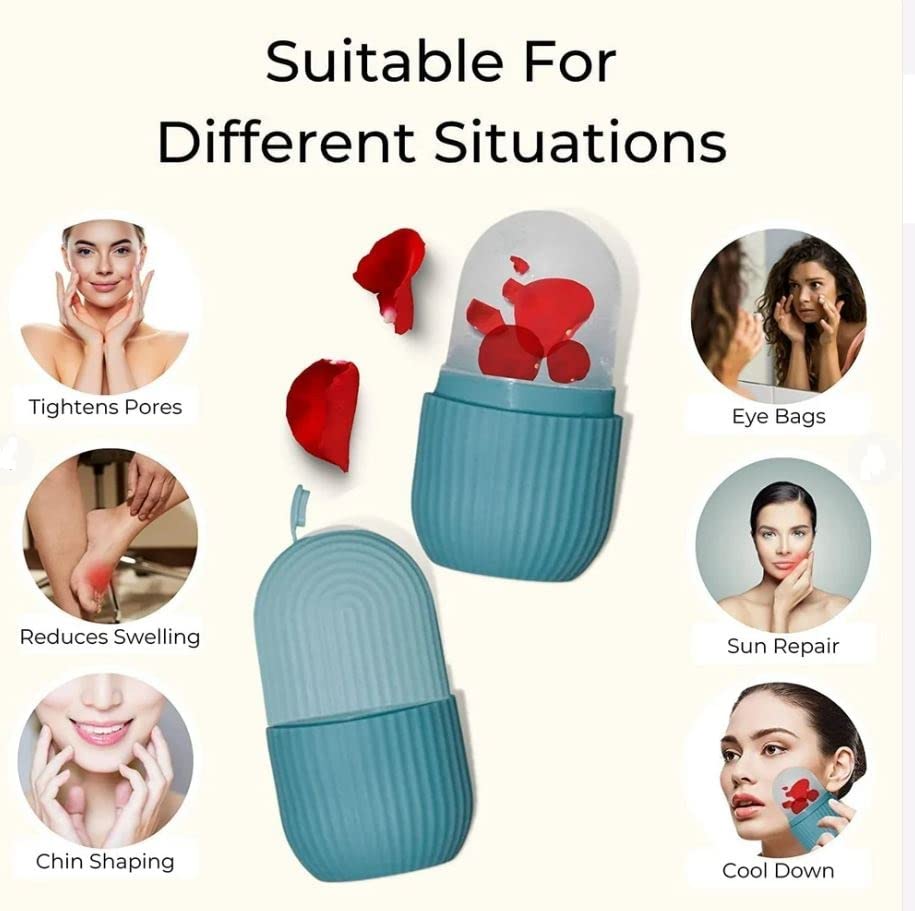 Reusable Silicone Ice Face Roller for Skin Tightening & Glowing - Cooling Facial Massager for Puffiness & Wrinkles - Blue (Pack of 1) | Perfect for Morning Routine, Post-Workout Recovery & Spa Night