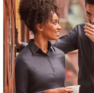 Russell Collection Women's Long Sleeve Classic Twill Shirt (J916F) - Comfortable Office Wear & Casual Outfit for Professional Women