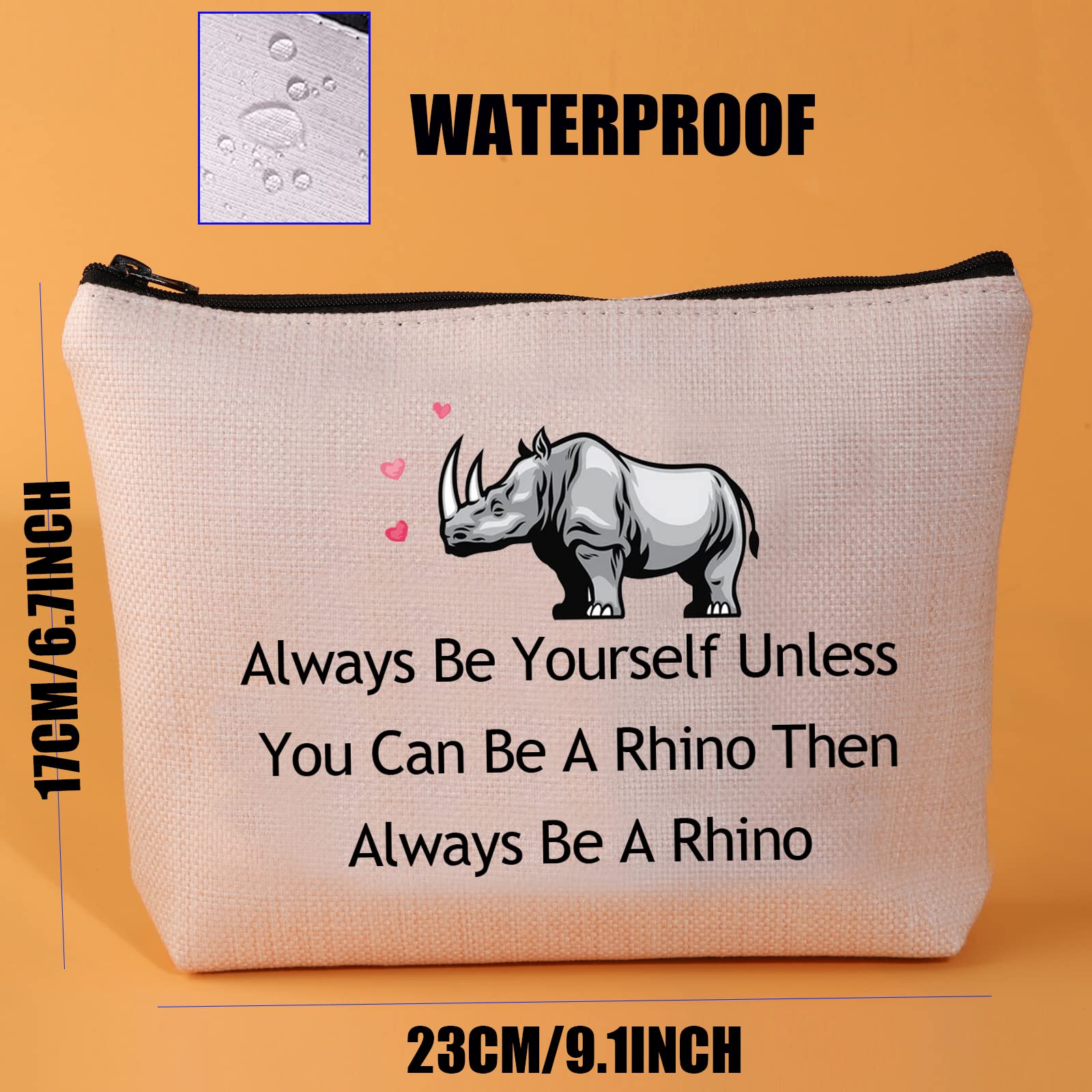 Stylish Rhinoceros Makeup Bag - Perfect Rhino Lover Gift for Travel & Toiletry | Cute Spirit Animal Rhino Cosmetic Pouch for Women & Girls | Great for Travel, Gym, Beach & Daily Use