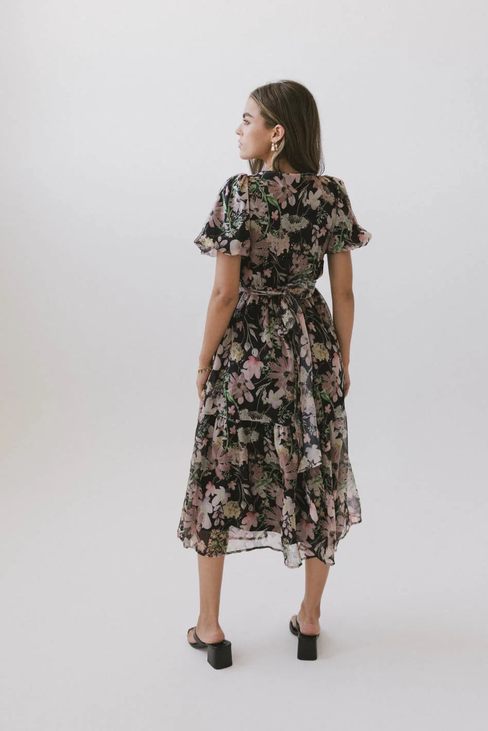 Angelique Floral Tie Dress in Black - Elegant Women's Summer Dress for Parties & Weddings - FINAL SALE