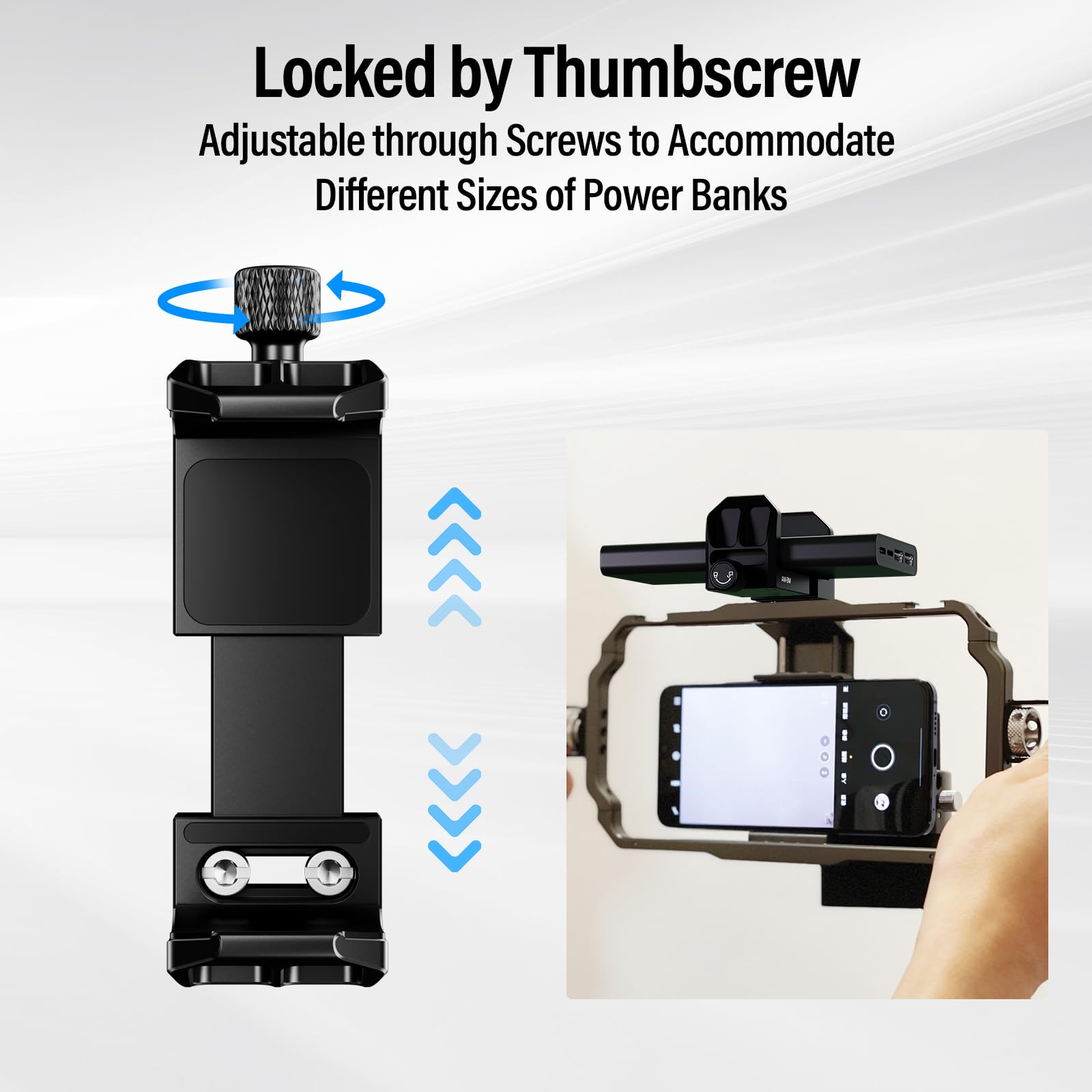 SIRUI Universal Aluminum Power Bank Holder - Adjustable Clamp Mount for Camera, Smartphone & DSLR - Perfect for Vlogging, Travel & Outdoor Photography
