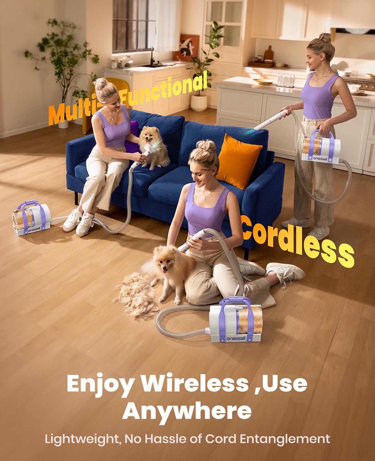 Oneisall Cordless Pet Grooming Vacuum & Dog Shaver - Perfect for Home Grooming