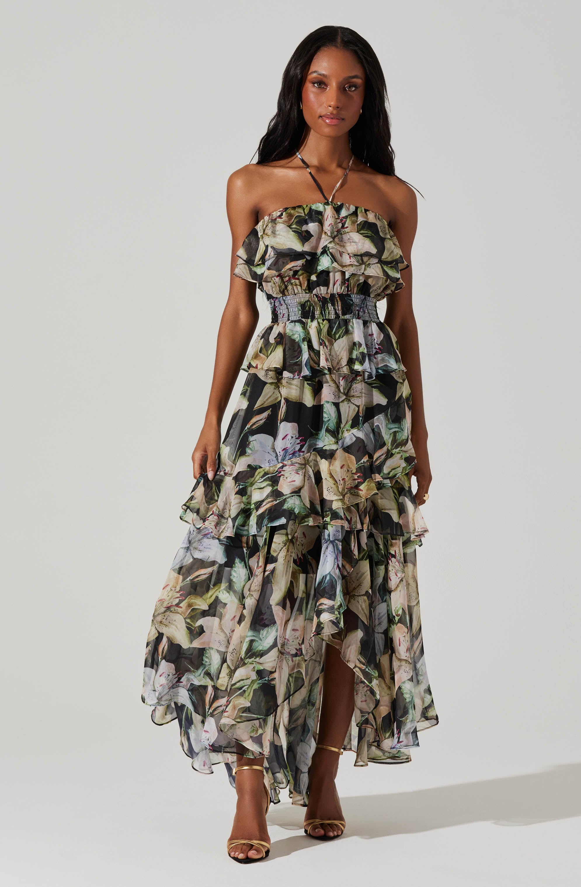 Elena Floral Halter Maxi Dress for Women - Summer Beach Wedding Party Dress with Flowy Skirt & Backless Design | Perfect for Beach Vacations, Date Nights & Special Occasions