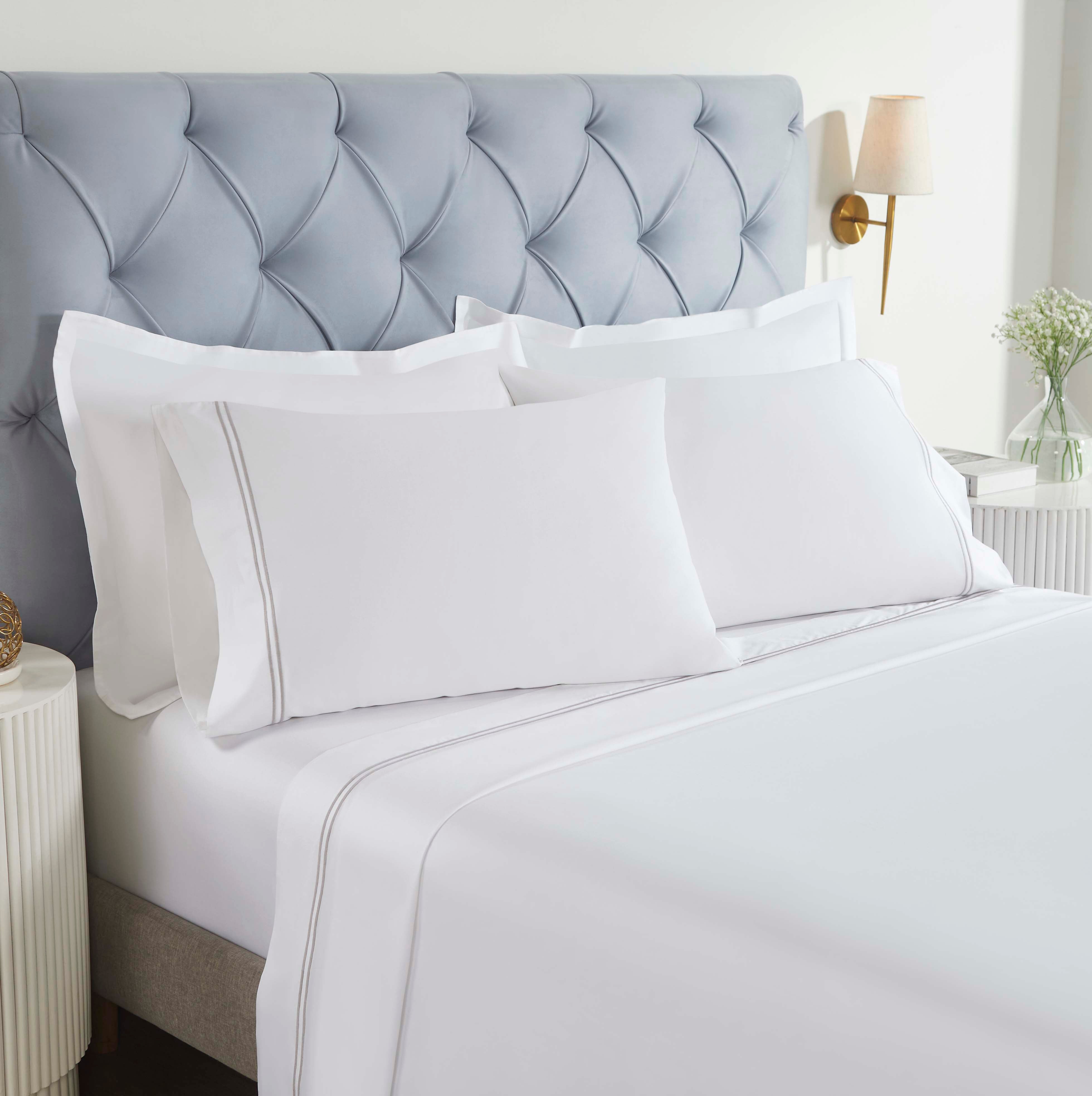 Premium Fieldstone Cotton 2-Line Embroidered Deep Pocket Sheet Set - Queen Size, 4-Piece Bedding Set for Comfortable Sleep & Luxury Bedroom Decor
