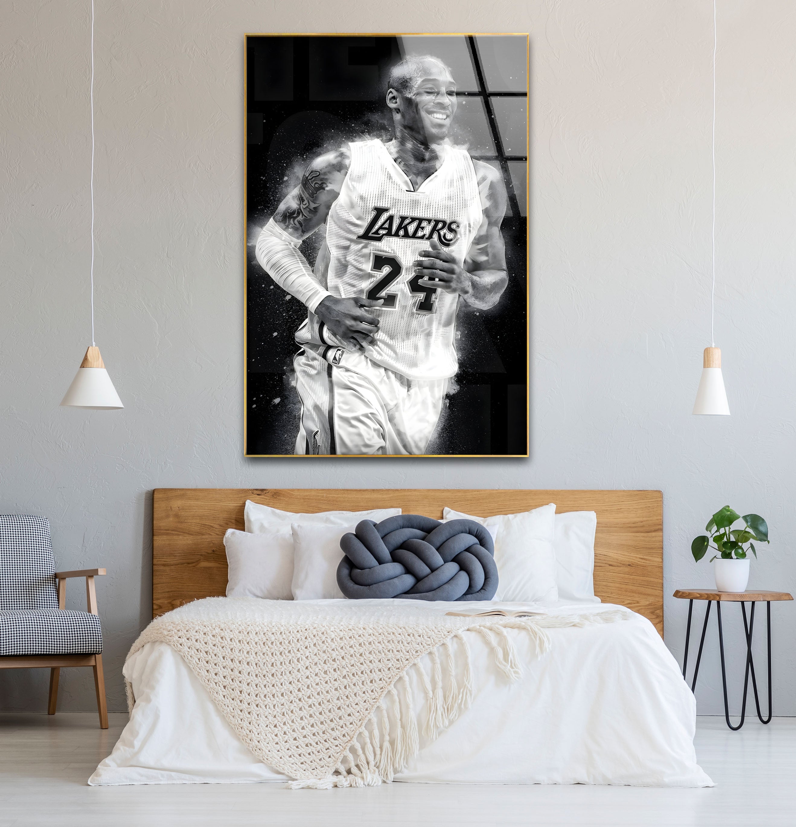 Kobe Bryant Glass Wall Art - Black and White Basketball Decor for Home, Office, or Man Cave - Perfect for Lakers Fans & NBA Memorabilia Collectors