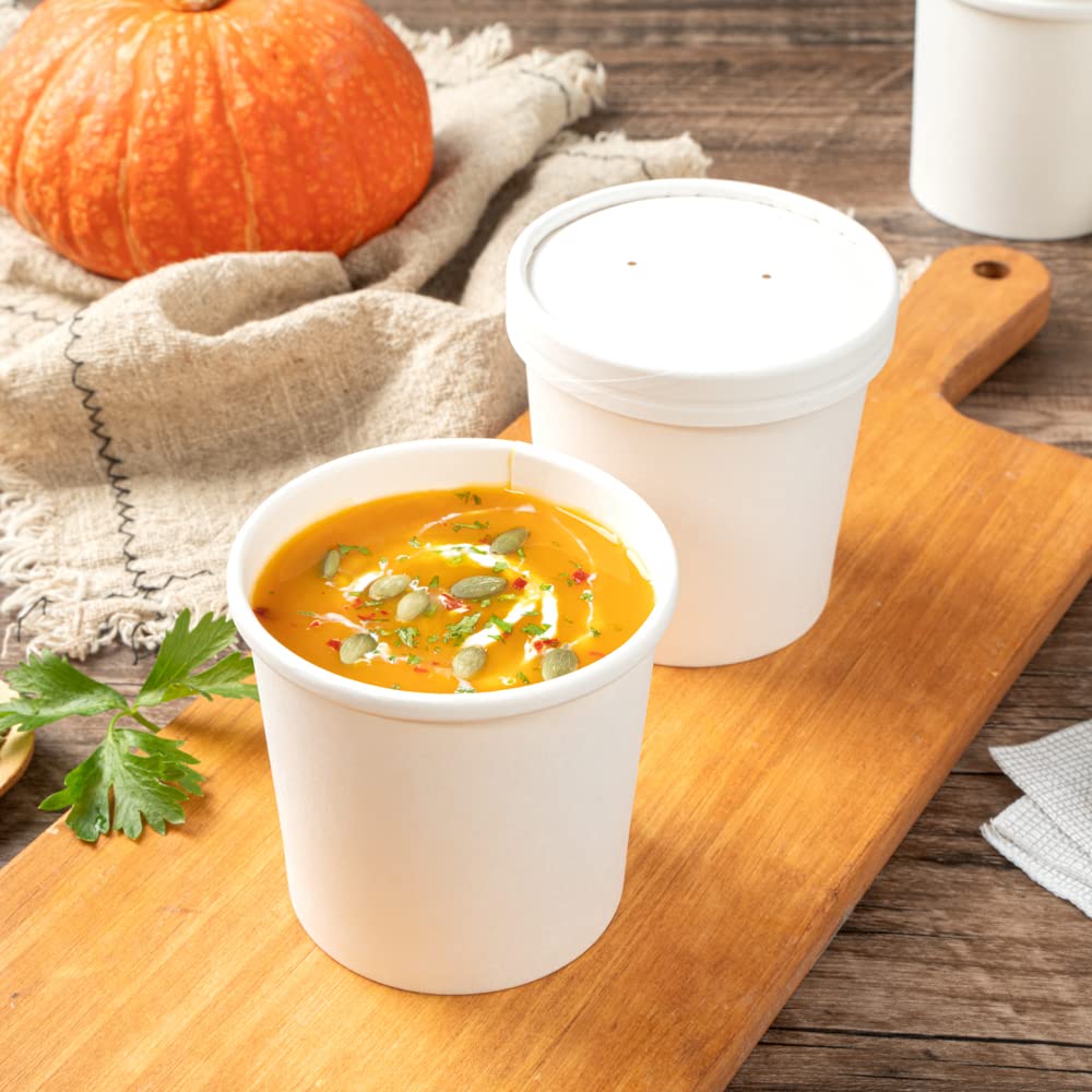 Restaurantware Bio Tek 12oz Disposable Soup Cups - 200 Pack Microwave Safe Paper Containers with Vented Lids (Sold Separately) for Hot & Cold Foods - White To-Go Soup Bowls Perfect for Desserts, Treats, Takeout, Catering & Restaurant Use