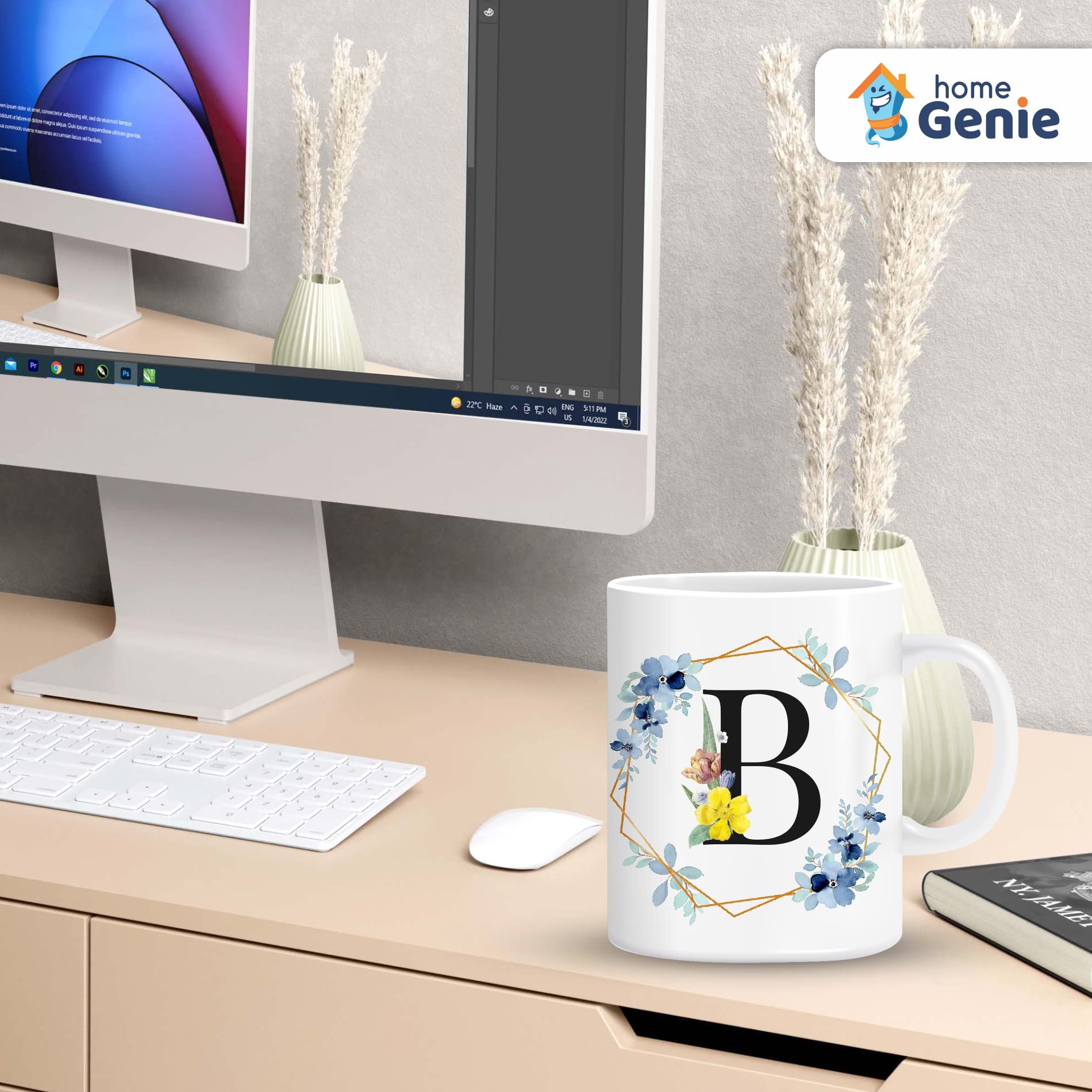 Personalized Initial Mug - Ceramic Coffee Tea Milk Cup with Alphabet Letter B - Custom Gift for Women, Men, Couples, Friends - Birthday, Anniversary, Valentine's Day Present - Perfect for Home, Office & Gifting (Includes Best Wishes Tag)
