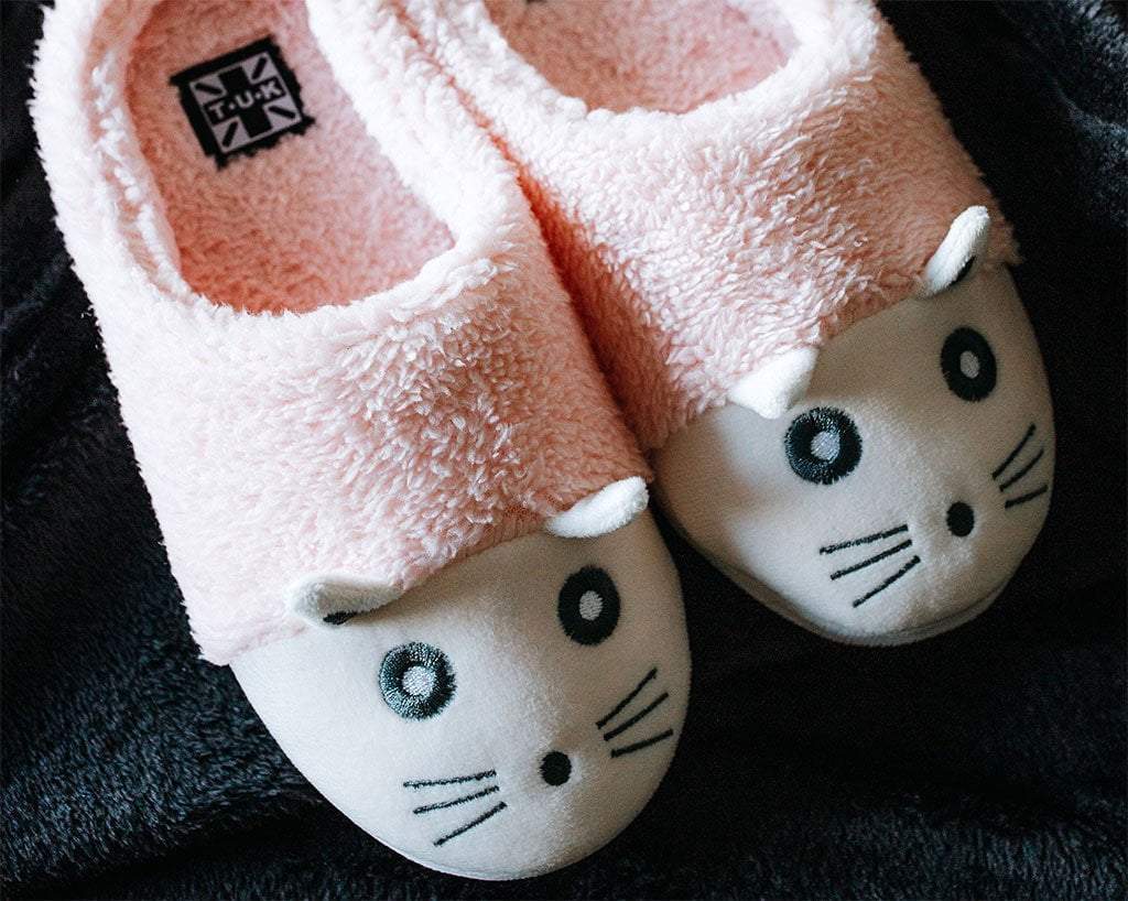Cozy Pink & White Fuzzy Kitty Slippers for Women - Soft Plush Indoor House Shoes - Perfect for Relaxing at Home, Lounging & Gift Giving