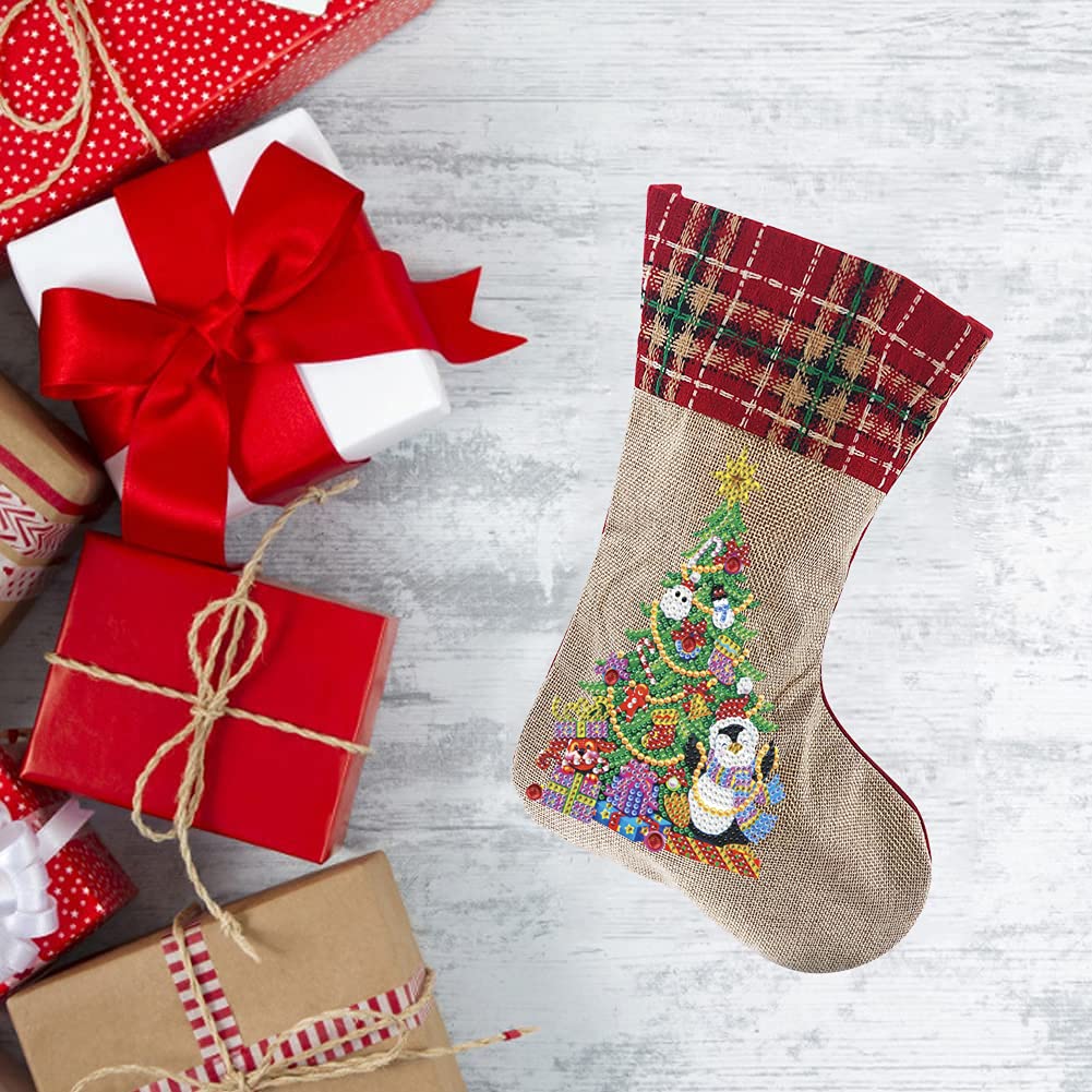 5D Diamond Painting Christmas Stockings Kit - DIY 14 Inch Holiday Penguin & Tree Design for Fireplace Decor, Xmas Party, Family Gifts & Festive Home Decoration | Perfect for Christmas Crafting, Gift Giving & Seasonal Celebrations