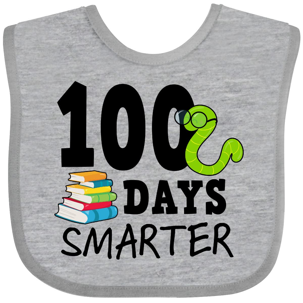 Inktastic 100 Days Smarter with Books and Worm Baby Bib - Cute First Day of School Outfit for Toddlers, Soft Cotton Bib for Reading Time and Learning Activities