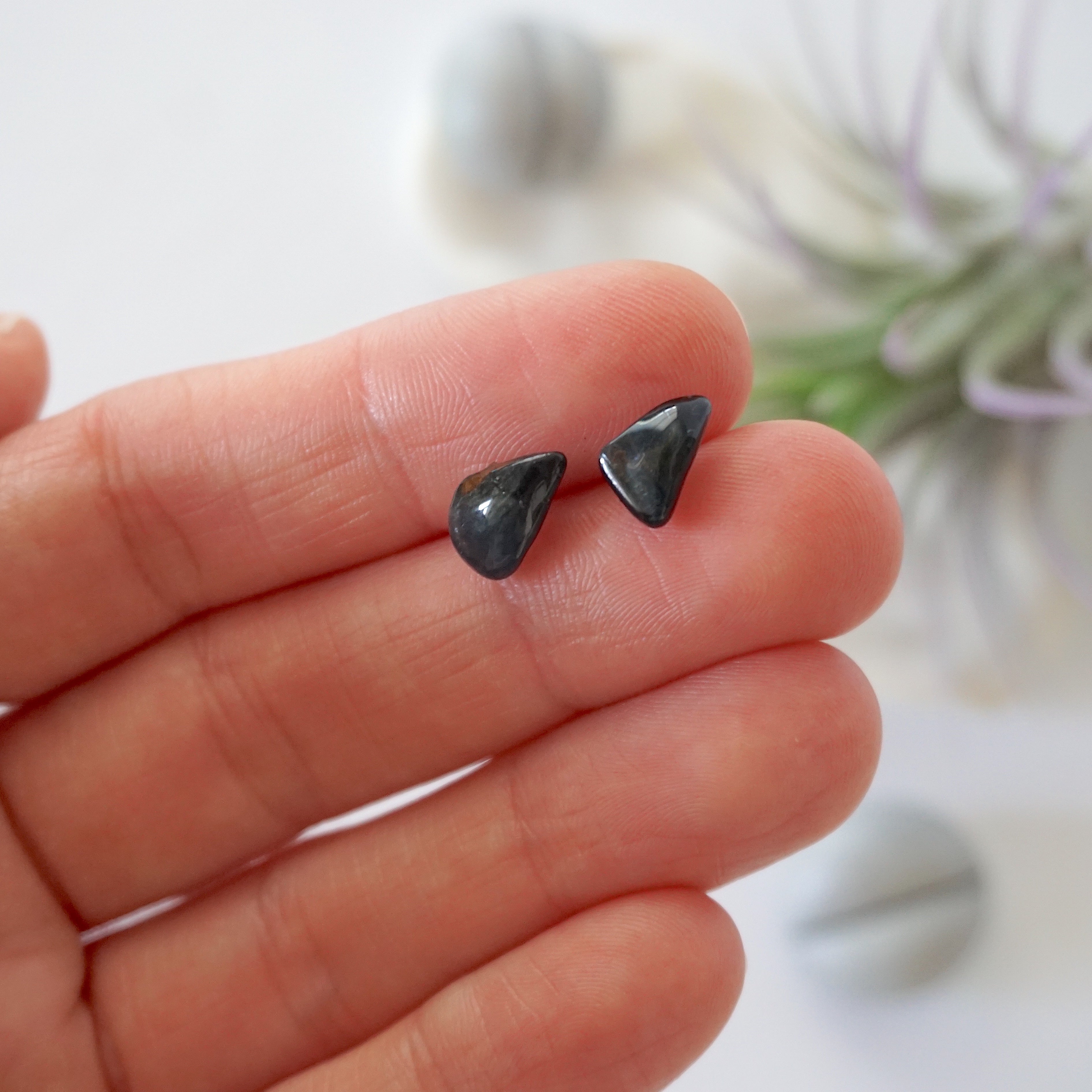 Blue Tigers Eye Stud Earrings - Post Backings for Women | Perfect for Everyday Wear, Office & Special Occasions