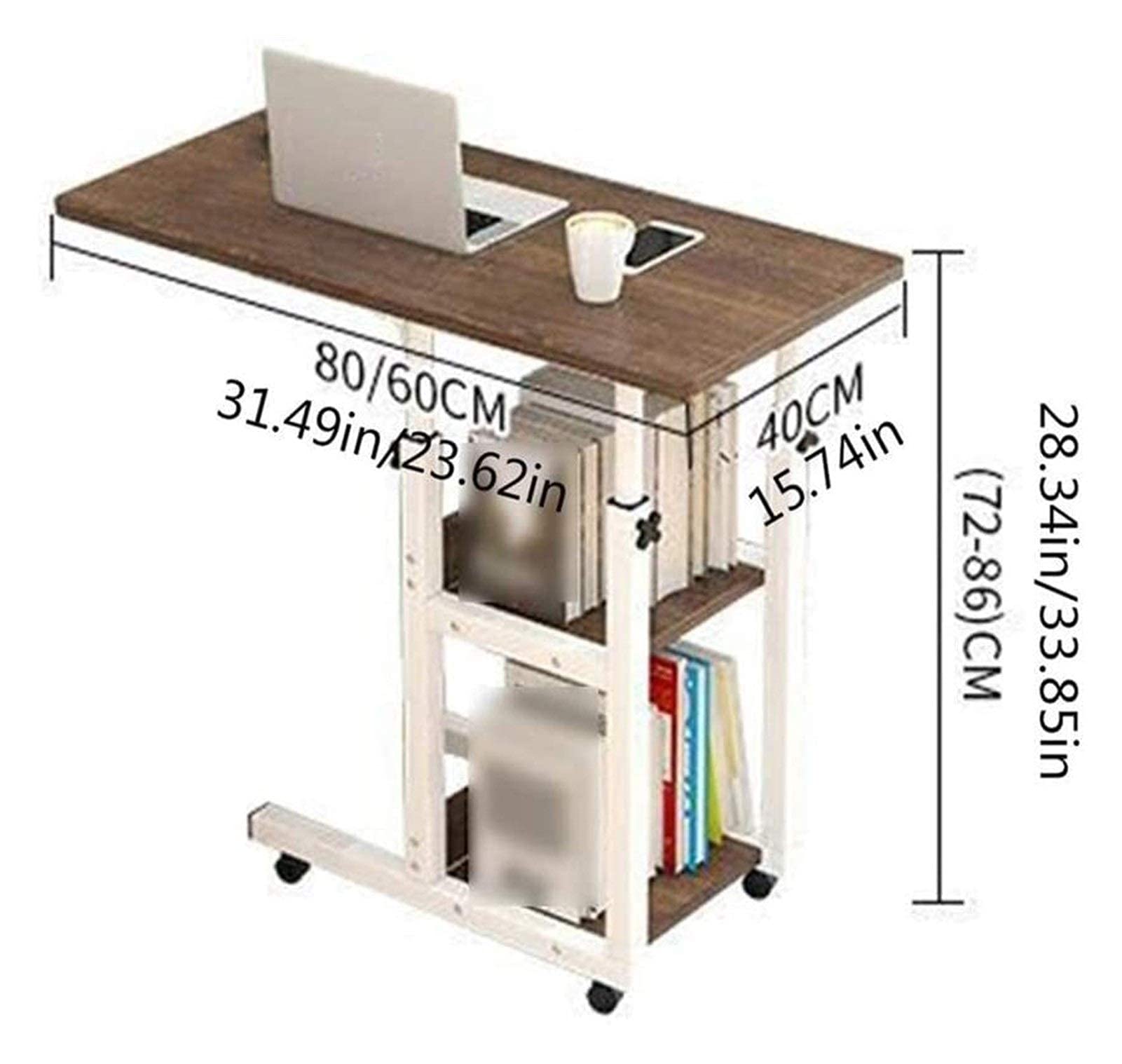 Adjustable Height Rotating Mobile Side Table with Wheels - Maple Cherry Finish Sofa End Table, Portable Laptop Desk for Home Office, Living Room & Bedroom Use