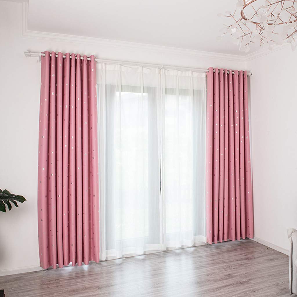 LEKODE Blackout Curtains 2 Panels - Thermal Insulated Embroidered Fabric for Office, Bedroom, Balcony - Noise Reducing & Light Blocking - Pink, One Size (52