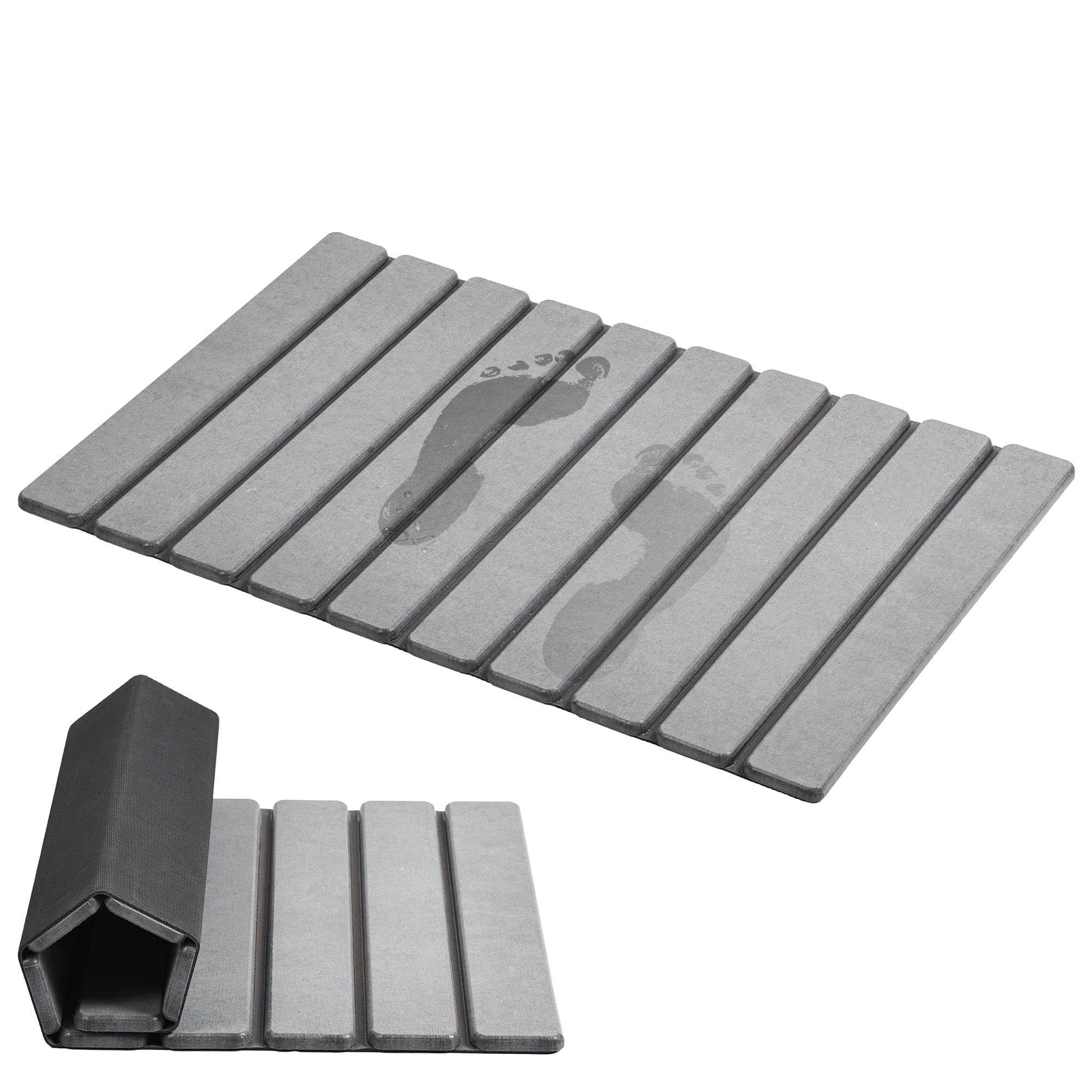 **AWW Foldable Stone Bath Mat - Super Absorbent Diatomaceous Earth Bathroom Mat, Non-Slip Quick Drying Shower Mat, Compact & Easy to Store for Small Spaces - Easy to Clean Grey Bath Mat for Spa, Bathroom & Poolside**