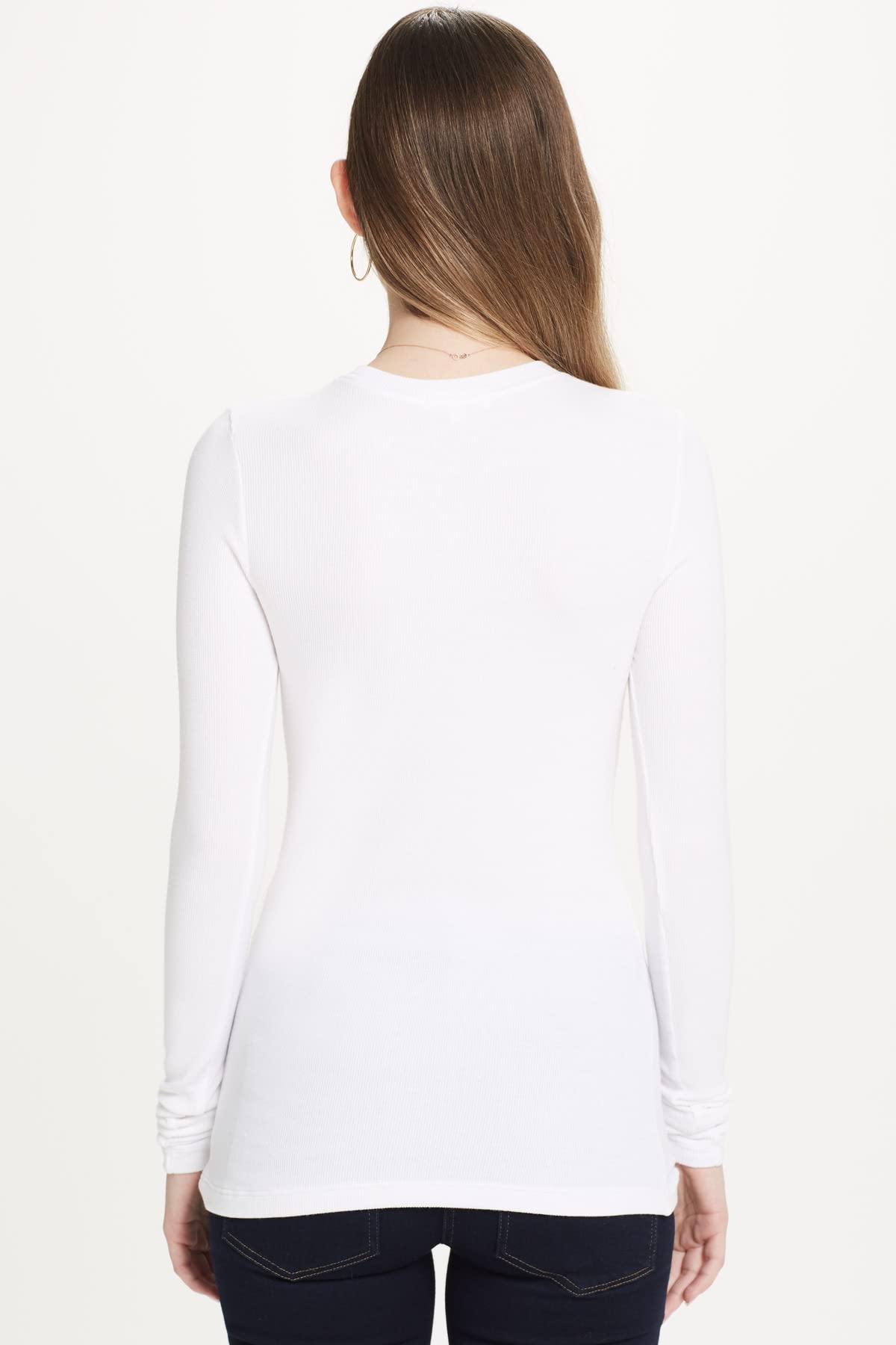 Women's Ribbed Long Sleeve T-Shirt - Soft Stretch Cotton Top for Casual Wear, Layering & Fall Fashion