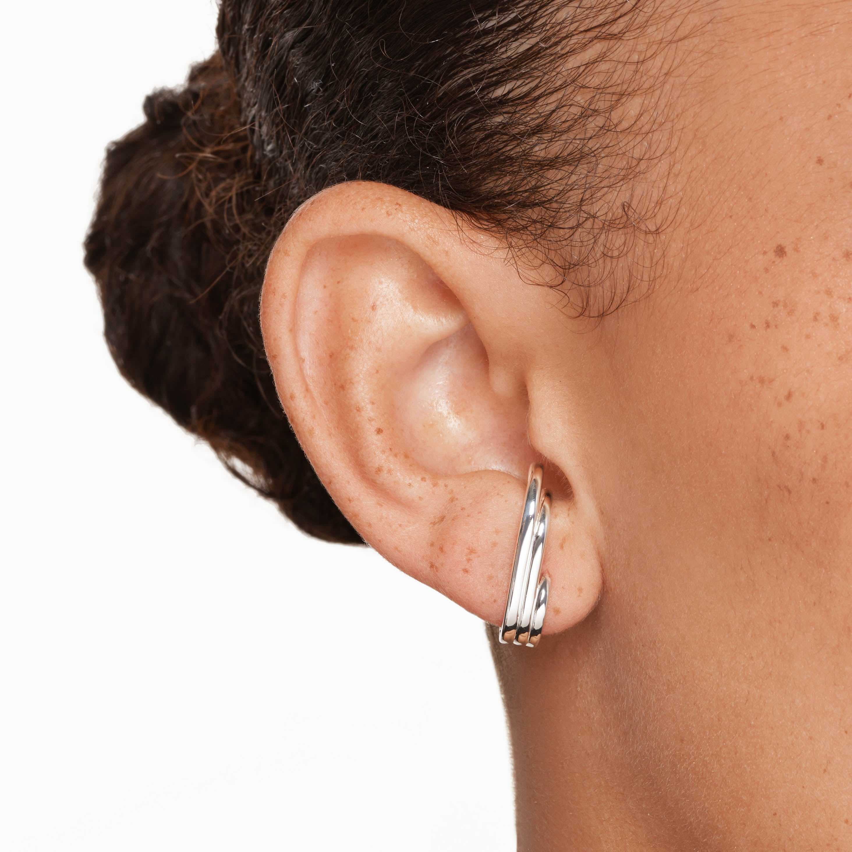 Silver Triple Lobe Cuff Huggie Earrings for Women - Trendy Minimalist Hoop Earrings for Everyday Wear, Date Night & Special Occasions