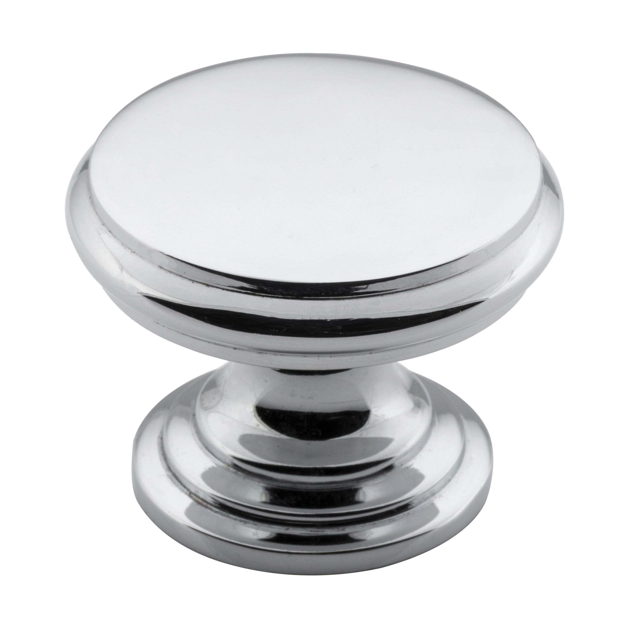 3048 Flat Chrome Plated Cupboard Knob - 32mm Diameter x 23mm Projection - Modern Cabinet Hardware for Kitchen, Bathroom & Furniture Upgrade