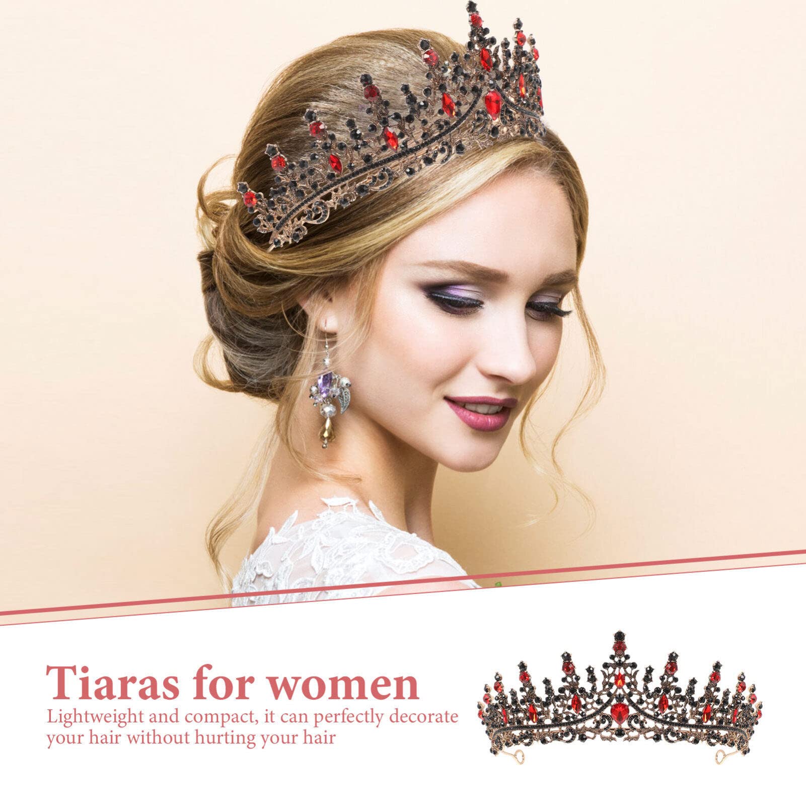 FRCOLOR Black Rhinestone Tiara for Women - Elegant Baroque Bridal Crown Headpiece, Crystal Wedding Hair Accessories for Bride, Miss, Princess | Perfect for Weddings, Prom, Pageants, and Special Occasions