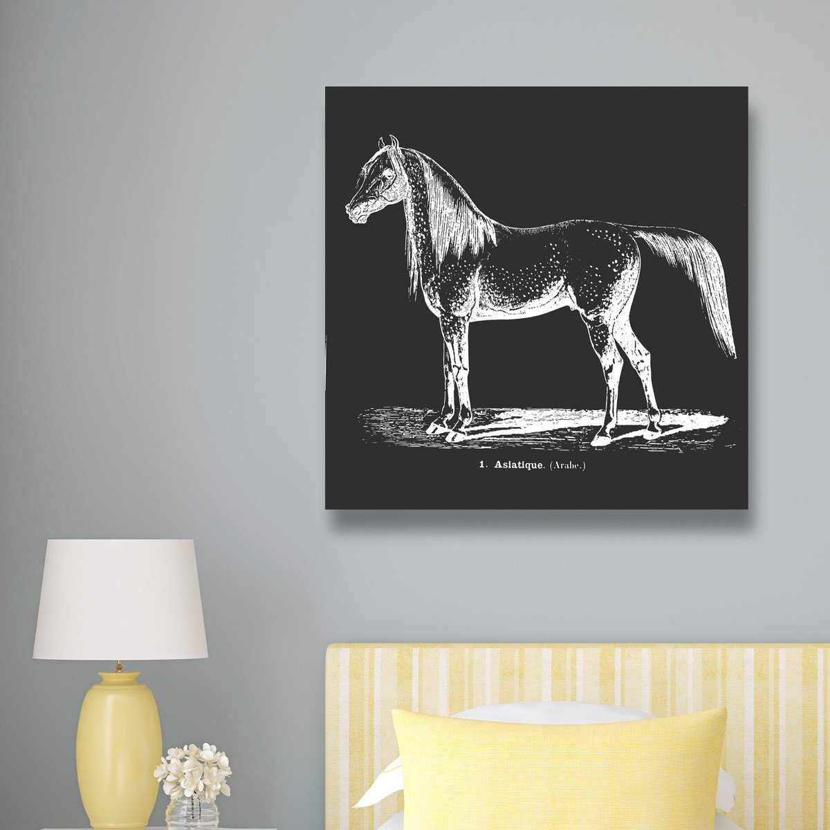 Oliver Gal Artist Co. Asian Horse Wall Art Canvas Print - 16x16 Inch Black & White Home Decor - Perfect for Living Room, Bedroom & Office Decor