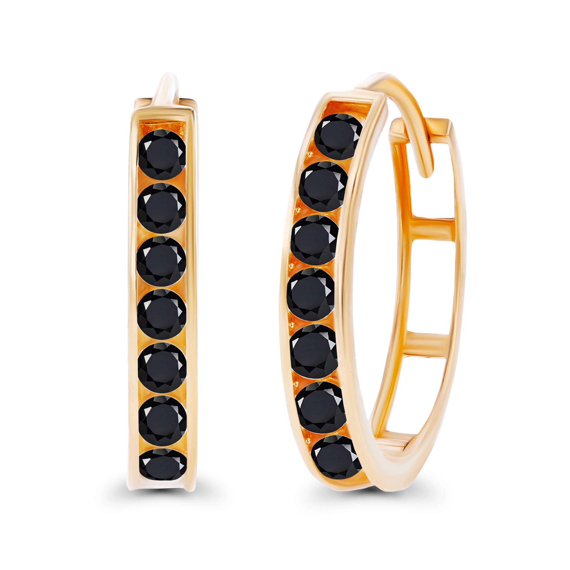 14K Solid Gold 3x17mm Genuine Birthstone Huggie Hoop Earrings for Women | Round 3mm Channel Set | Natural or Created Gemstone Jewelry | Perfect for Everyday Wear, Gifts & Special Occasions