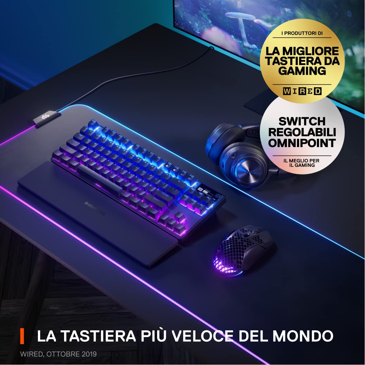 SteelSeries Apex Pro TKL Wireless Mechanical Gaming Keyboard (2023) & QcK XXL Mouse Pad - Ultra-Thick Anti-Slip Base with Micro-Woven Surface - Perfect for PC, Mac, PS5, Xbox Gaming & Office Work - Black