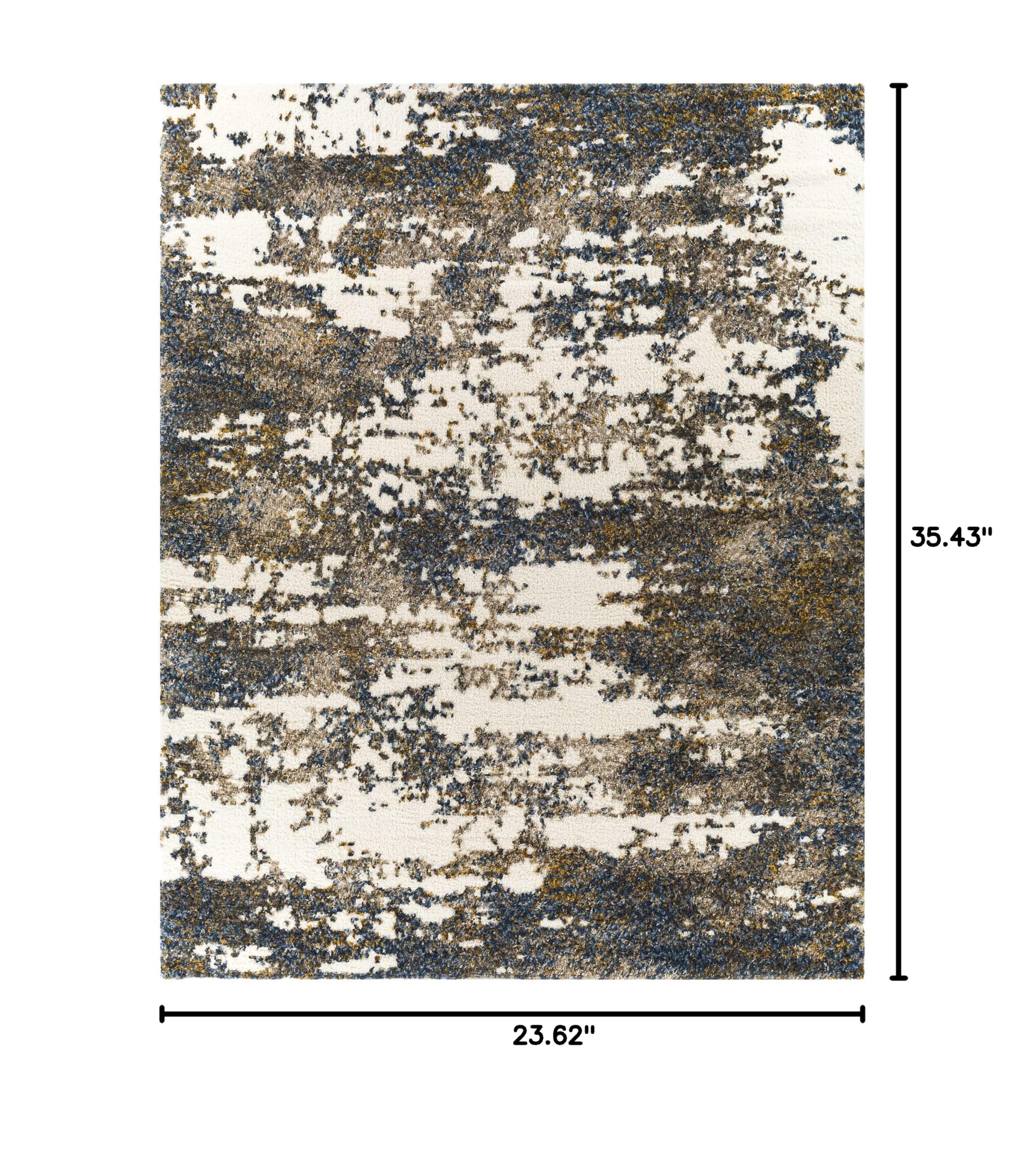 Lafontaine Plush Pile Area Rug for Living Room & Bedroom - Soft Beige, Brown, Blue 2' x 3' - Perfect for Cozy Home Decor & Warm Floor Comfort