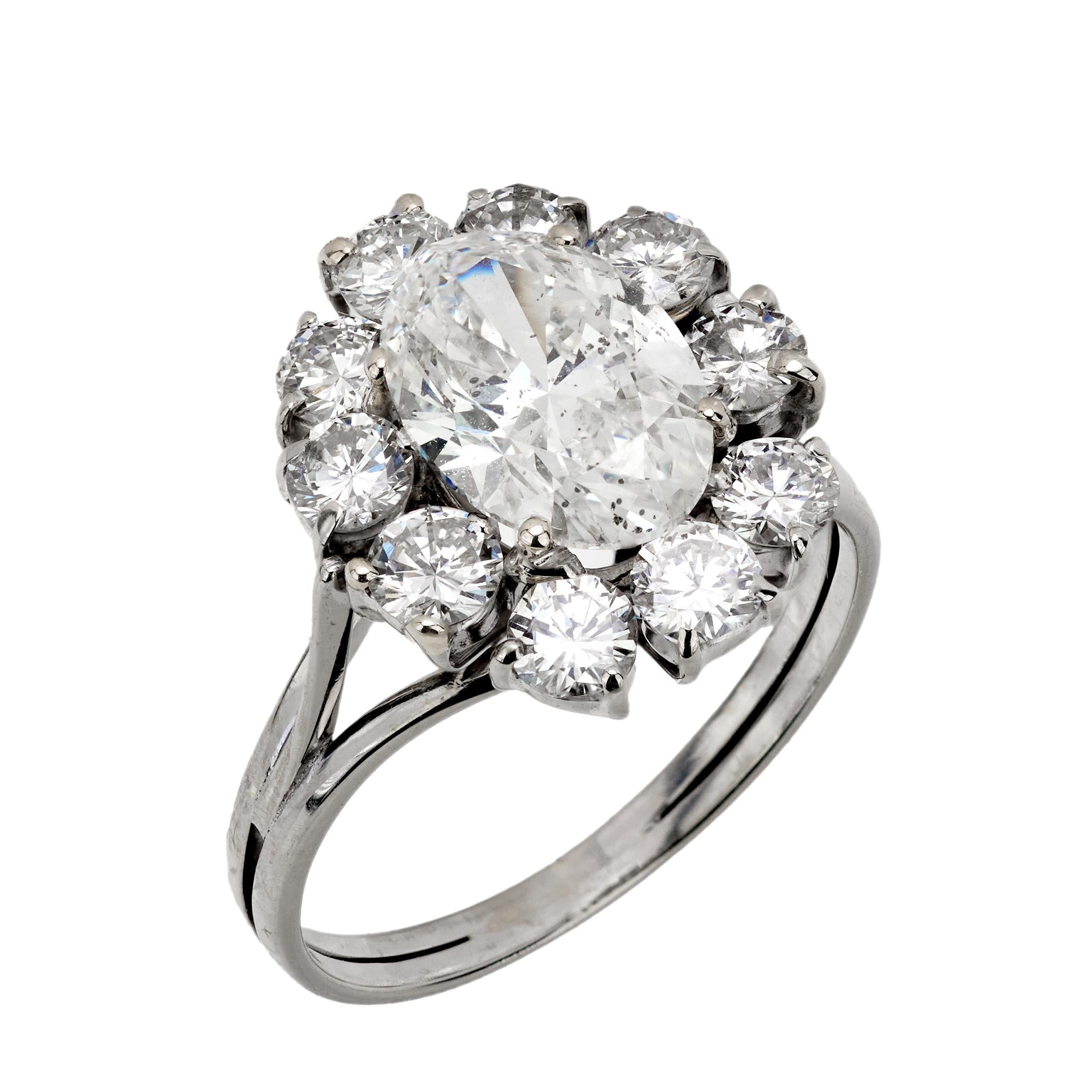 Vintage Mid Century GIA Certified 2.01 Carat Diamond Platinum Cluster Ring for Women | Elegant Wedding, Engagement & Anniversary Jewelry Gift