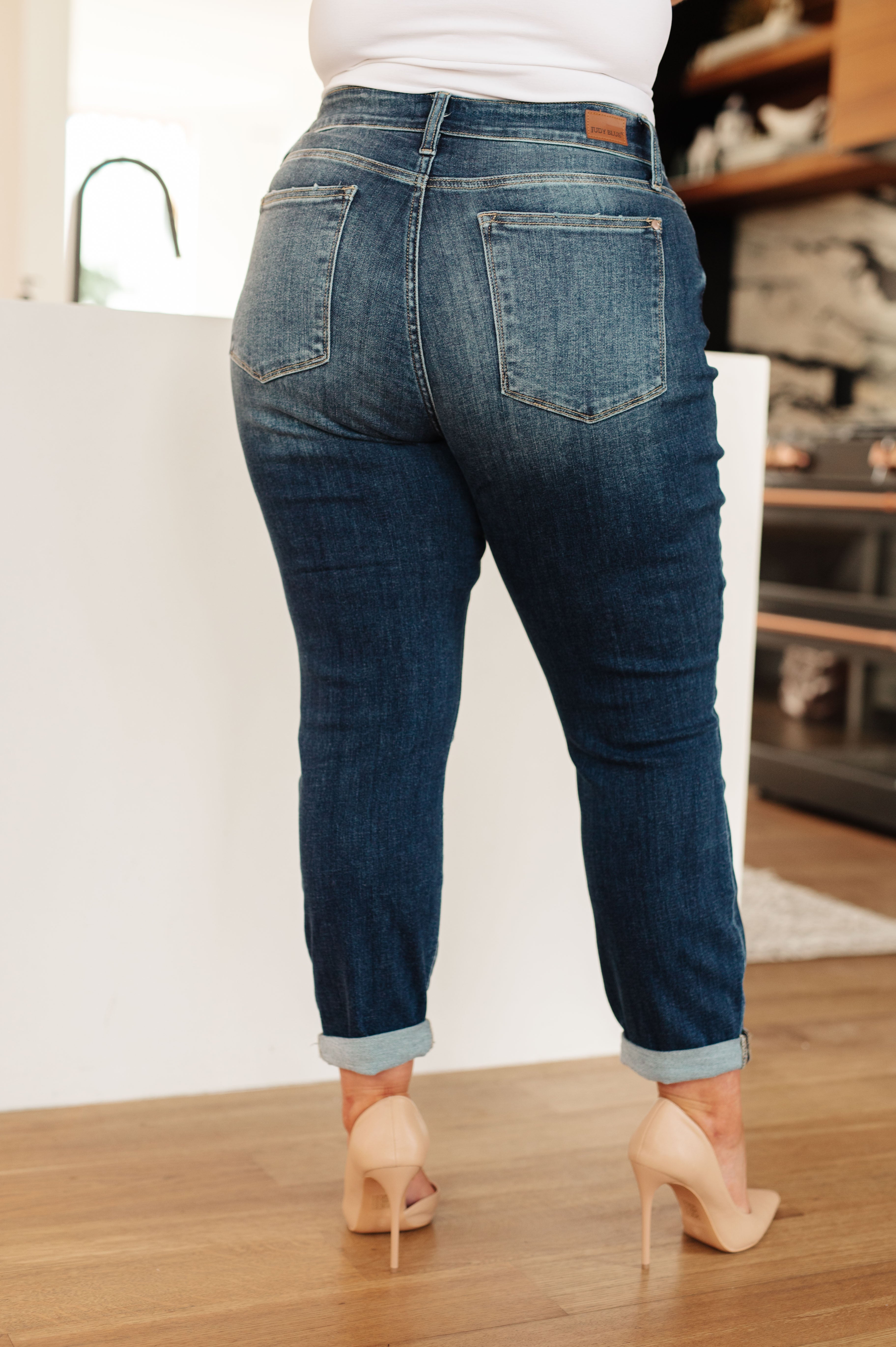 London Midrise Cuffed Boyfriend Jeans for Women - High Waist Relaxed Fit Denim Pants for Casual Outfits & Everyday Wear