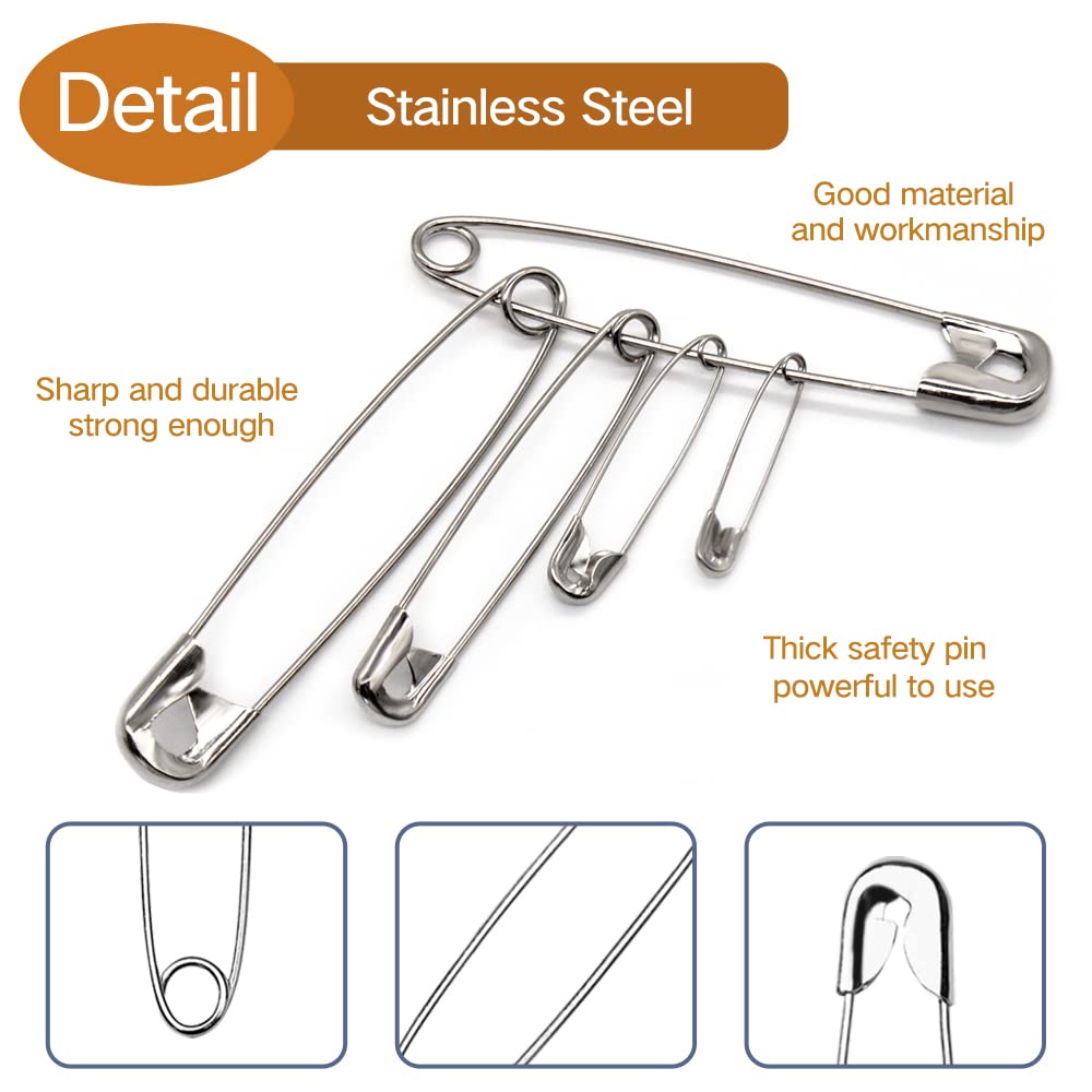3 Inch Heavy Duty Safety Pins - Pack of 50 Stainless Steel Large Pins for Crafts & Fabrics