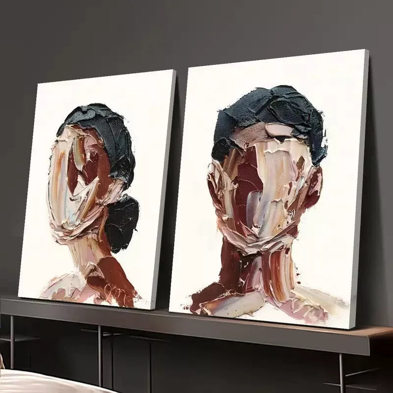 2Pcs Abstract Figure Oil Painting - Man and Woman Portraits Framed Canvas 50x75cm | High Quality Print | 100% Australian Made | Wall Art Ready to Hang | Perfect for Living Room, Bedroom & Office Decor