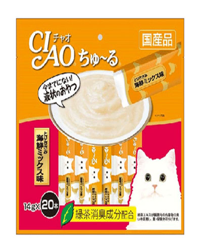 Premium Chicken Fillet & Seafood Mix Cat Treats 14g (20 Pieces) - Natural Protein Snacks for Indoor Cats, Training Rewards & Dental Health Care