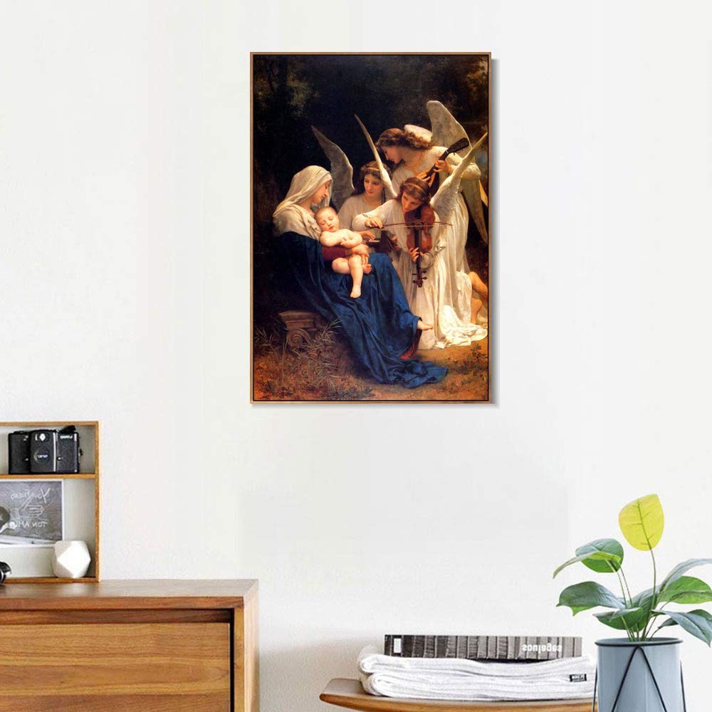 William Adolphe Bouguereau Song of The Angels Framed Canvas Giclee Print - 22x32 Inch Wall Art for Living Room, Bedroom & Office Decor with Wooden Slim Frame | Perfect for Home, Gallery & Gift Giving