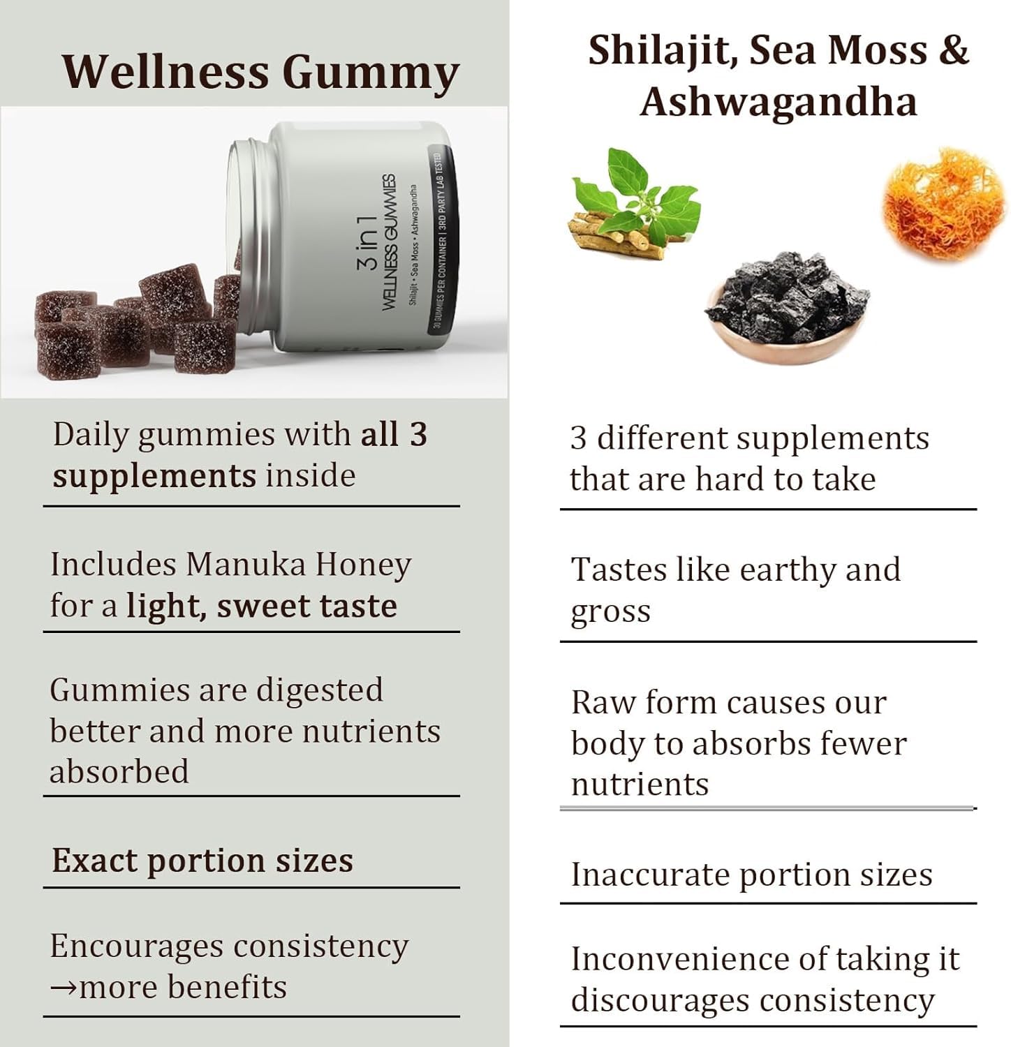 Premium Shilajit Gummies for Men - 3-in-1 Wellness Supplement with Sea Moss & Ashwagandha | Non-GMO, 60 Gummies (2-Pack) | Energy, Immunity & Vitality Boost | Perfect for Workout Recovery & Daily Wellness