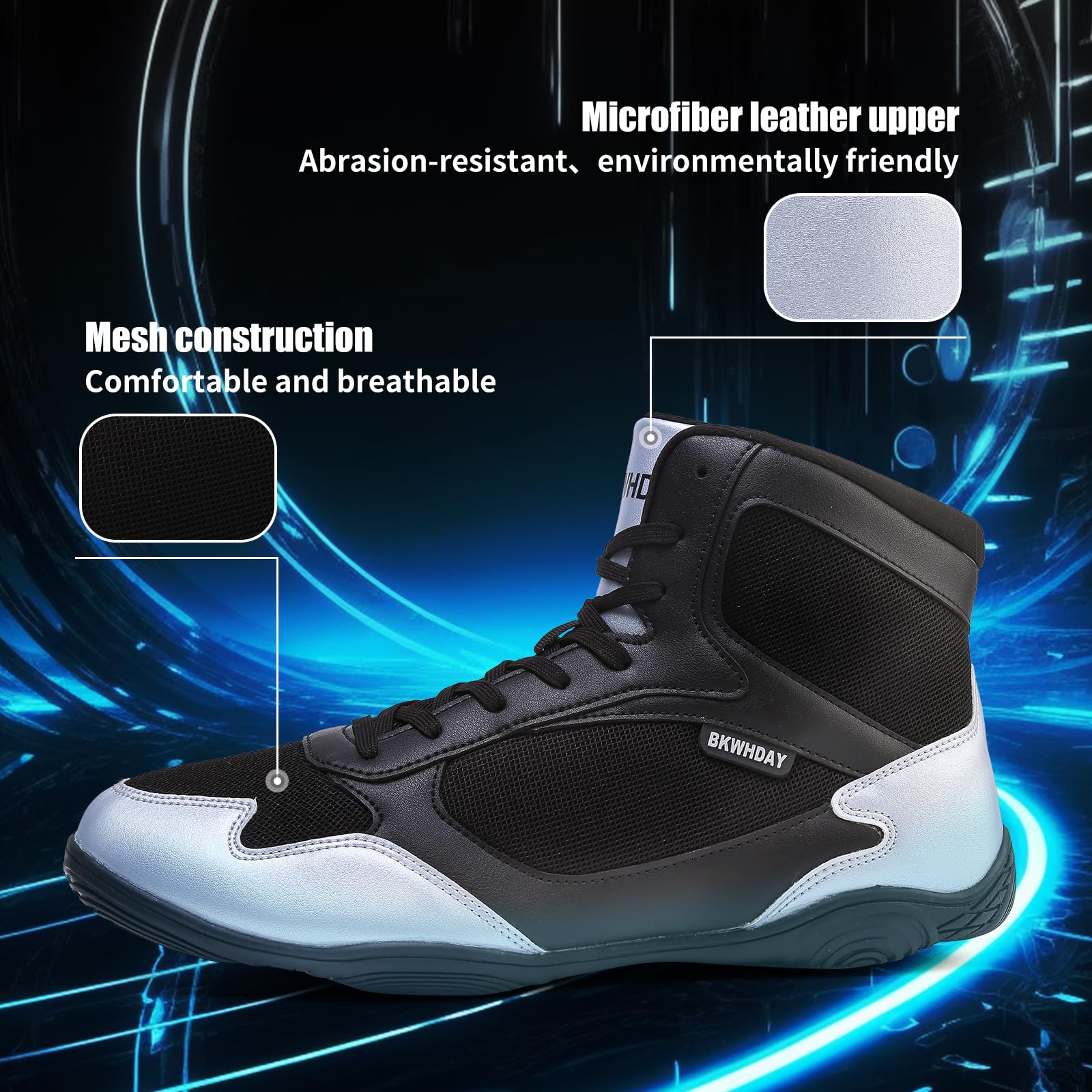 Best Men's Wrestling Shoes - High Top Boxing & Powerlifting Boots for Fitness, Weight Training & Pro Wrestling | Durable & Supportive for Gym & Mat Performance