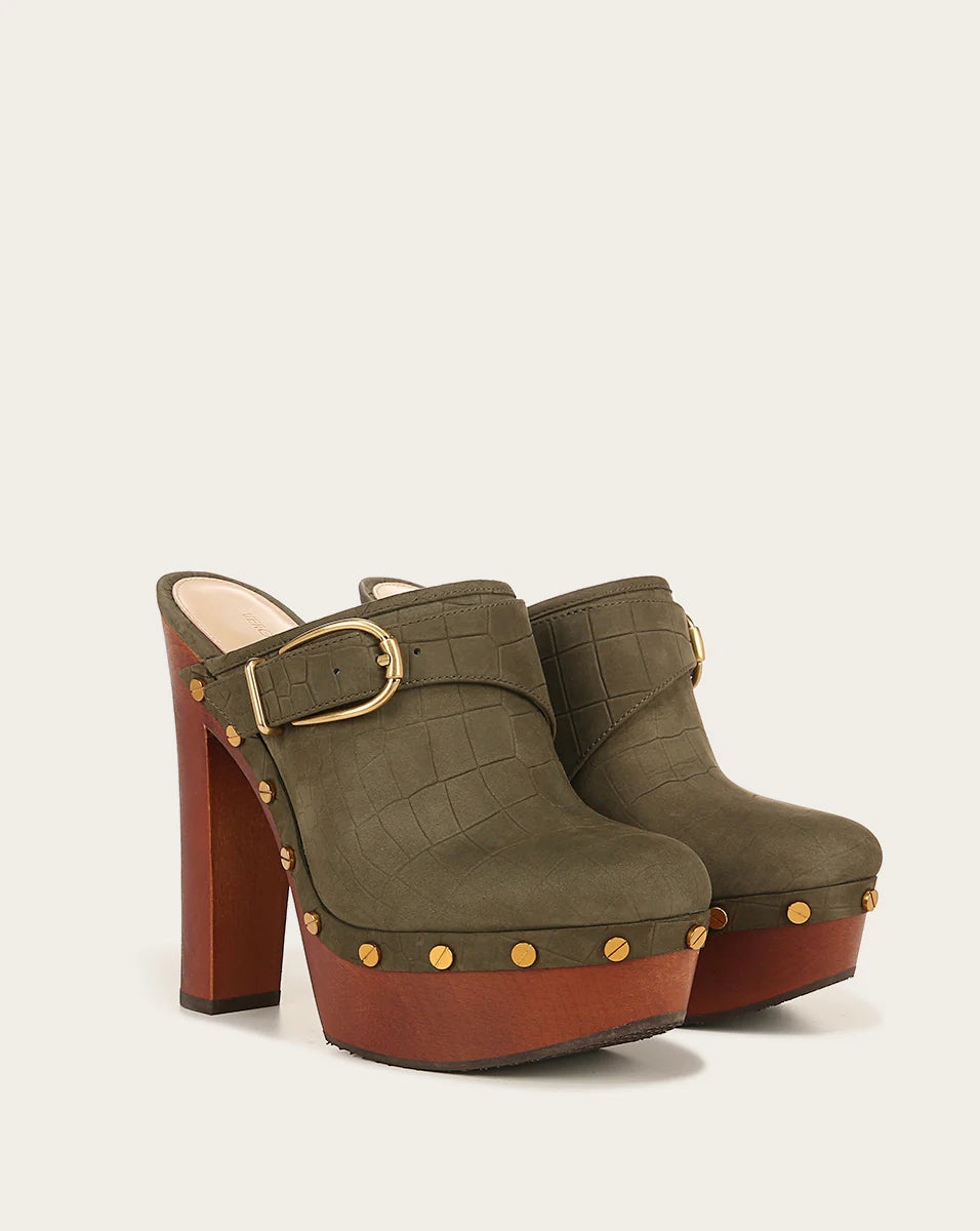 Alek Leather Platform Clog - Comfortable Khaki Sandals for Women | Perfect for Summer, Beach, and Casual Outfits