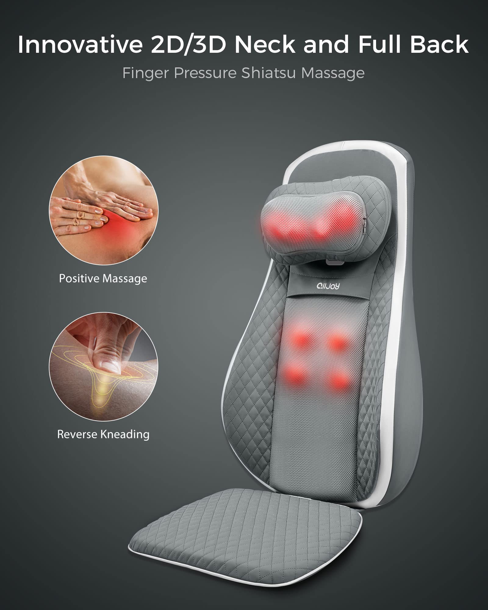 ALLJOY Shiatsu Kneading Back Massager Pad with Heat & Adjustable Vibration - Office Chair Massage Cushion for Full Back, Neck & Shoulder Pain Relief - Perfect Gift for Women & Men - Ideal for Home Office, Car Seat & Relaxation