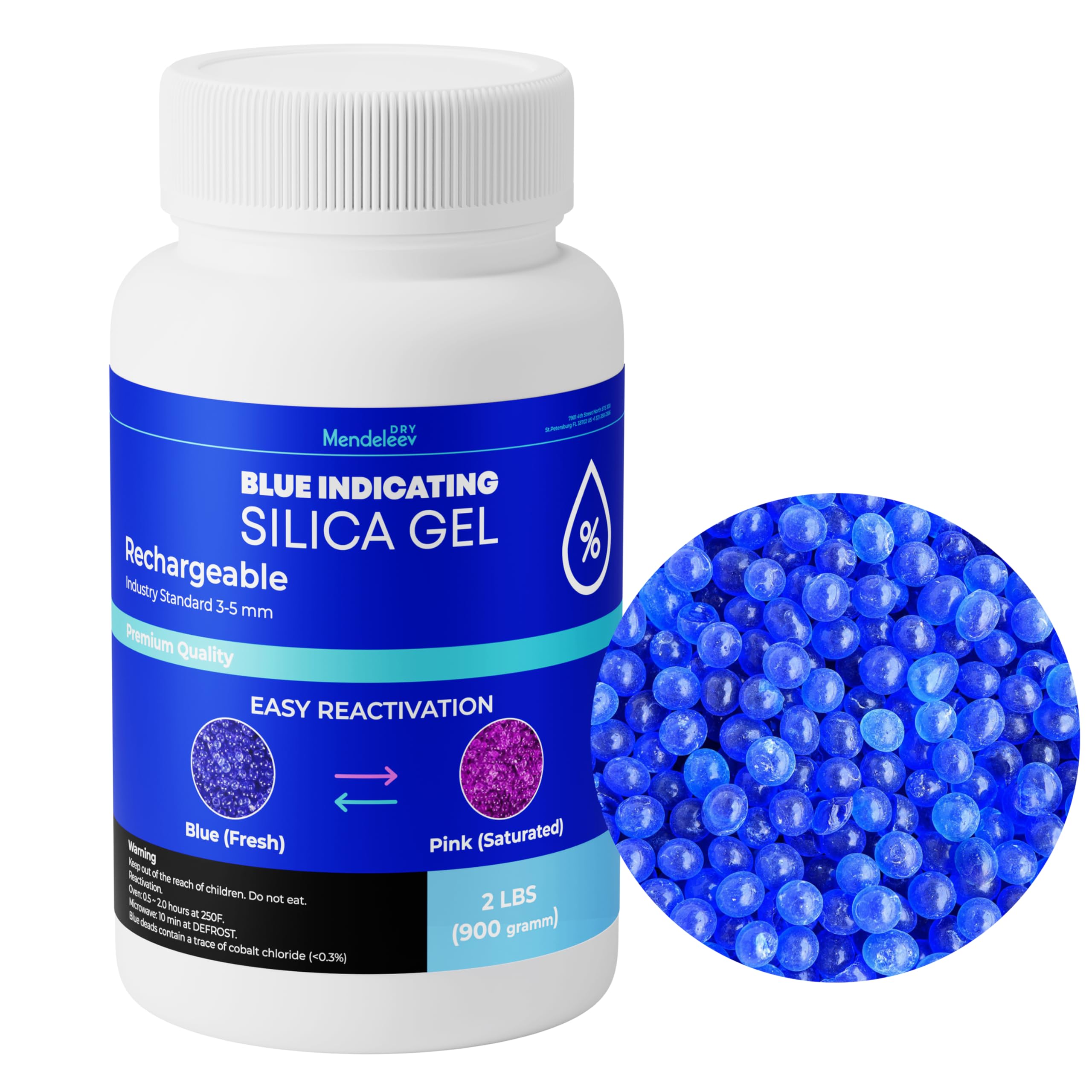 2 LB Blue Indicating Silica Gel Desiccant Beads - Reusable Moisture Absorber for Storage, Closets, Gun Safes & Electronics Protection