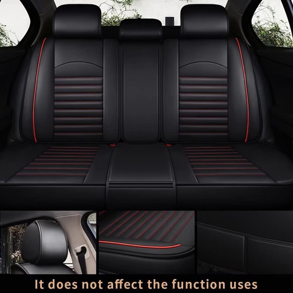 Premium Leather Car Seat Covers - Universal Fit for Mazda, Toyota, Chrysler, Honda, Chevy, Ford & Nissan - Full Set in Black/Red - Perfect for Daily Commuting & Road Trips